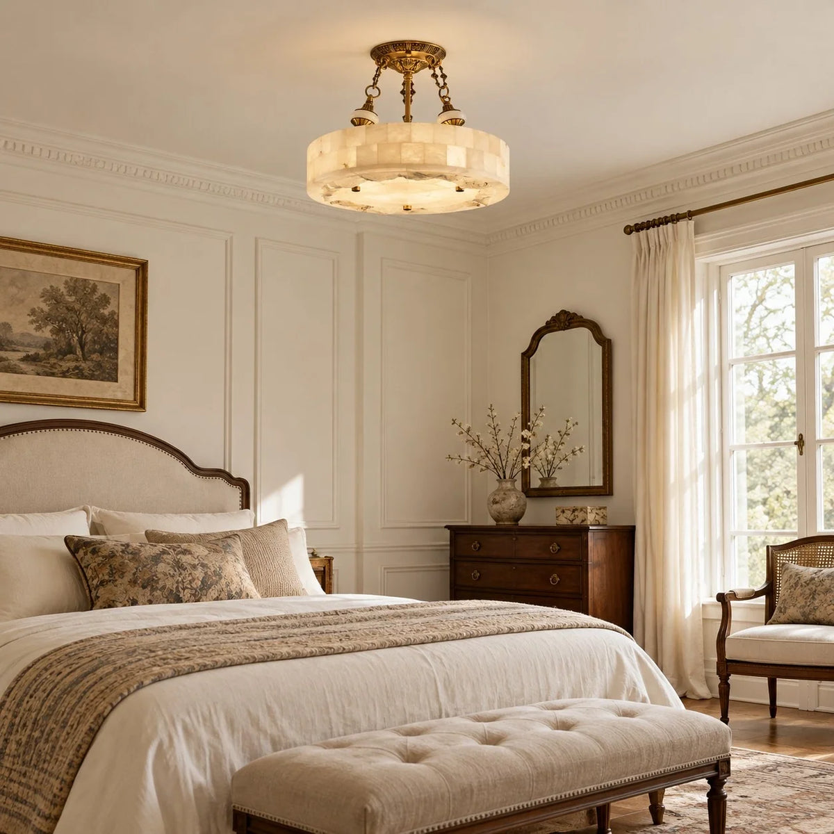 Aurevia Modern Natural Alabaster Brass Chandelier