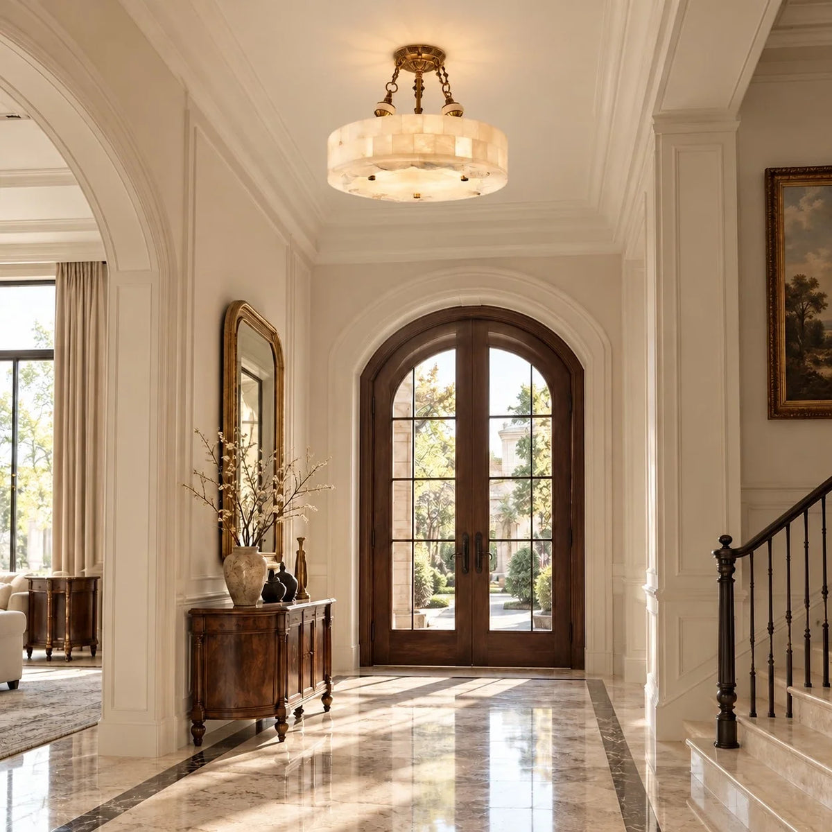 Aurevia Modern Natural Alabaster Brass Chandelier