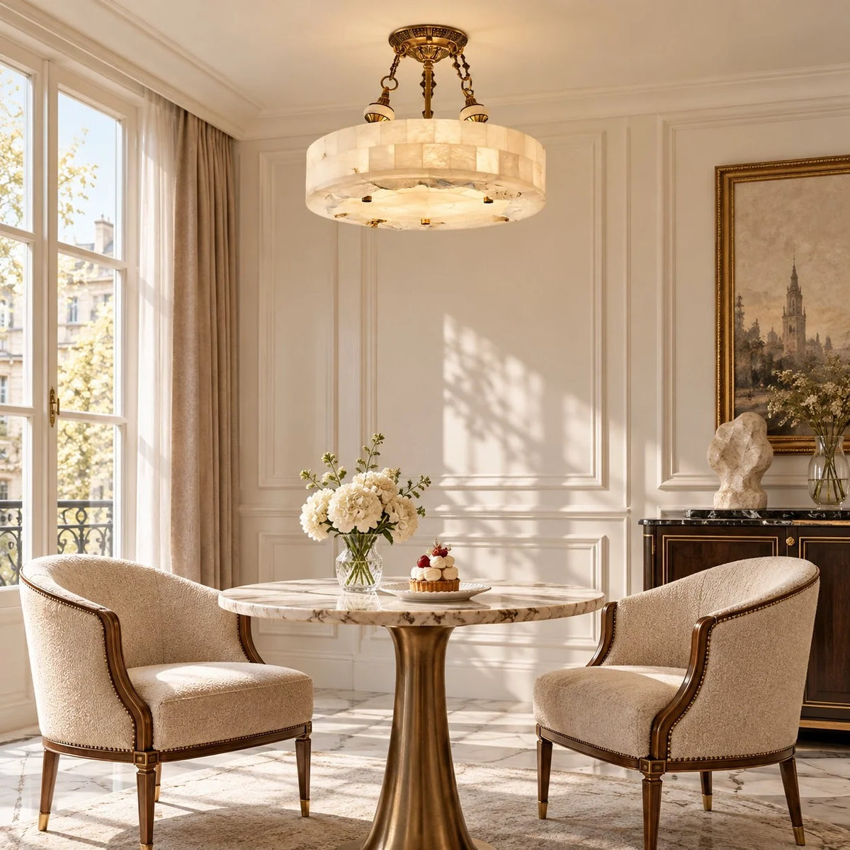 Aurevia Modern Natural Alabaster Brass Chandelier