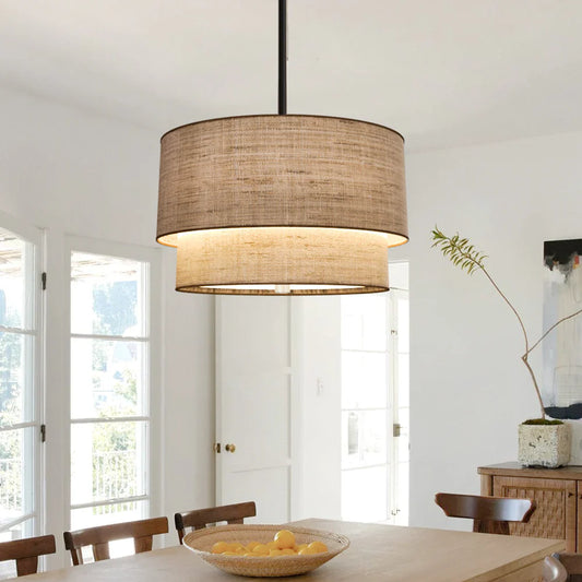 Rustic Fabric Linen Drum Pendant Light