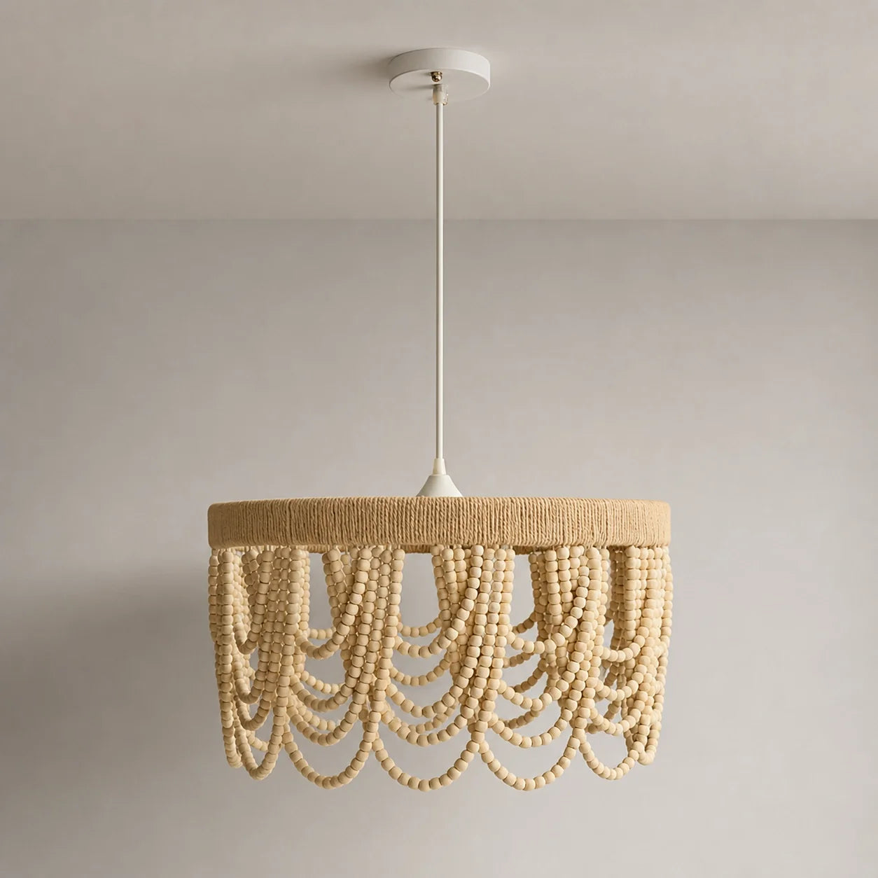 Boho Draped Wooden Cottage Beaded Chandelier