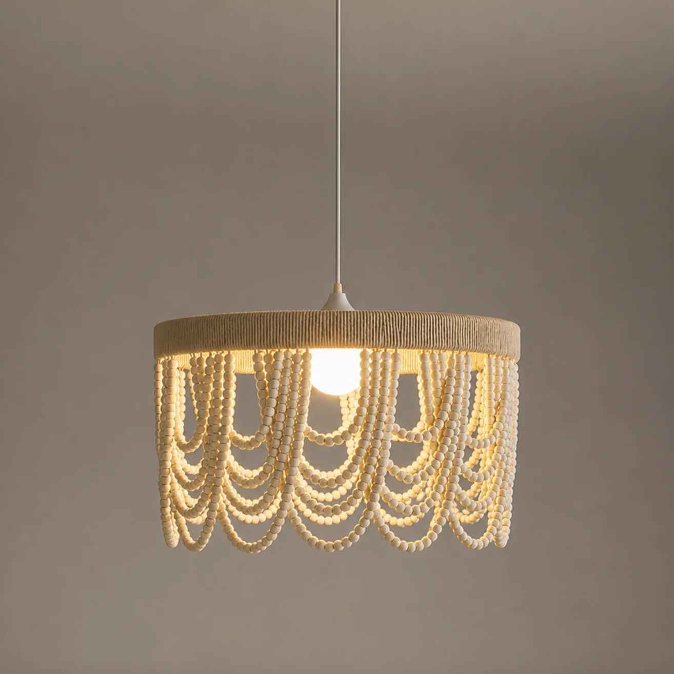 Boho Draped Wooden Cottage Beaded Chandelier