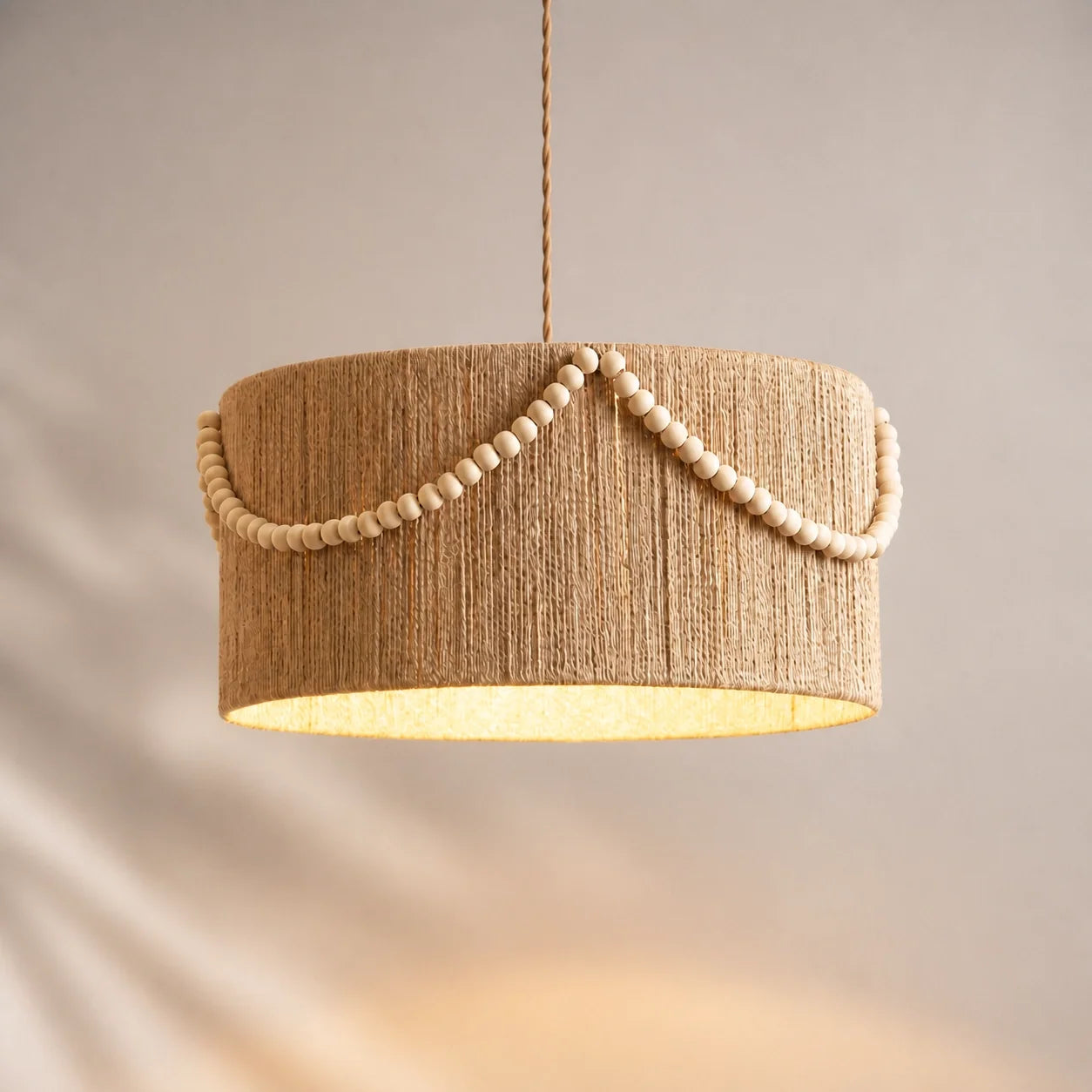 Boho Vintage Rattan Beaded Kitchen Diner Pendant Light