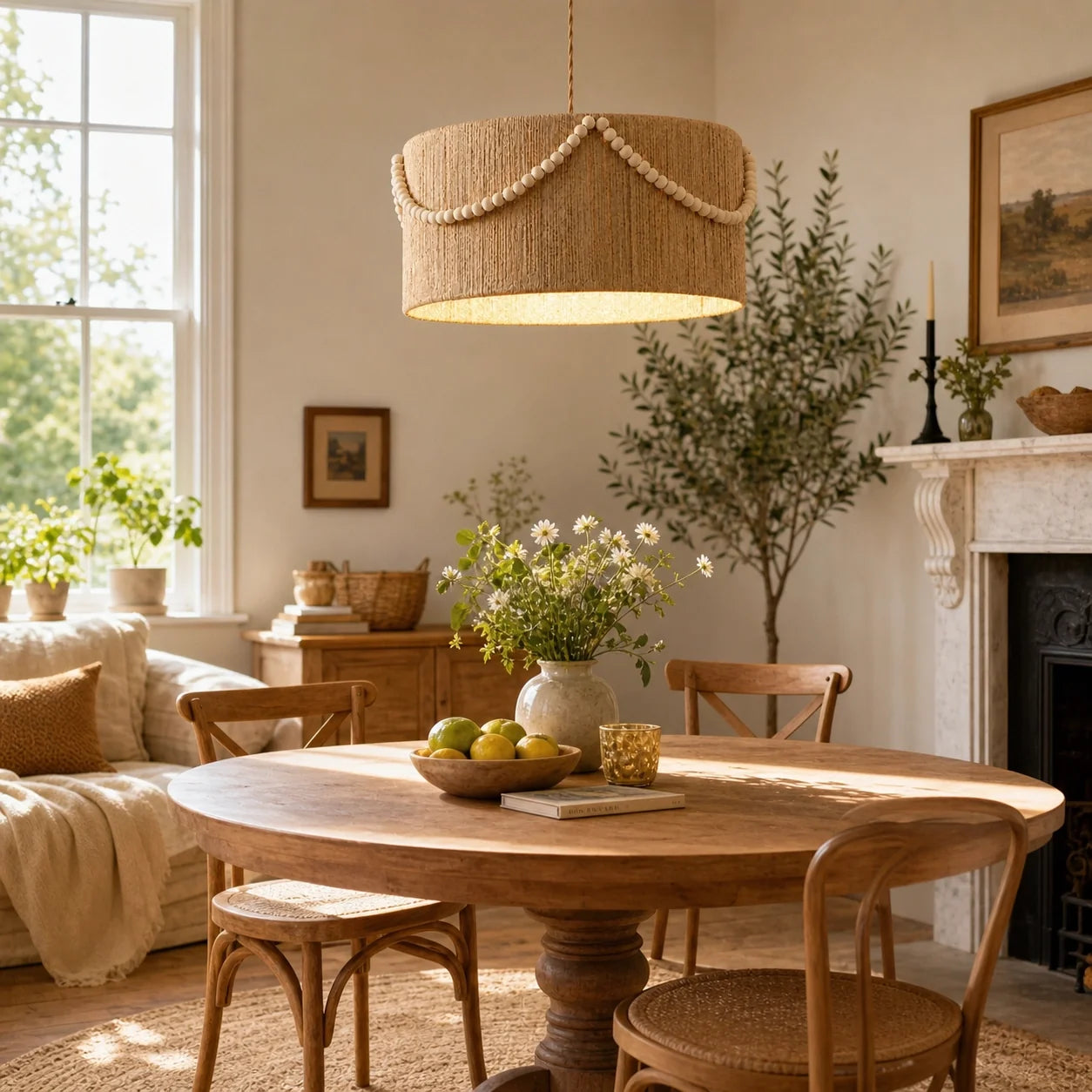 Boho Vintage Rattan Beaded Kitchen Diner Pendant Light