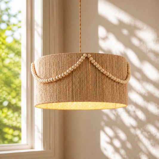 Boho Vintage Rattan Beaded Kitchen Diner Pendant Light
