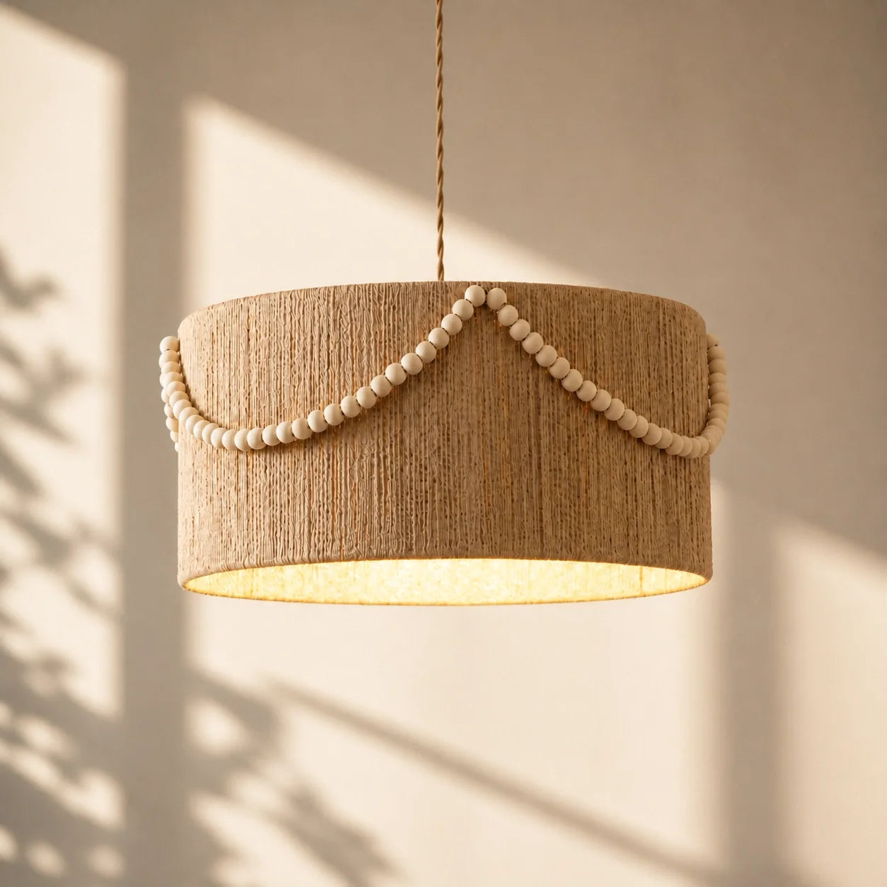 Boho Vintage Rattan Beaded Kitchen Diner Pendant Light