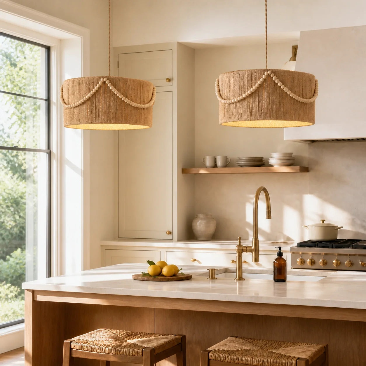 Boho Vintage Rattan Beaded Kitchen Diner Pendant Light