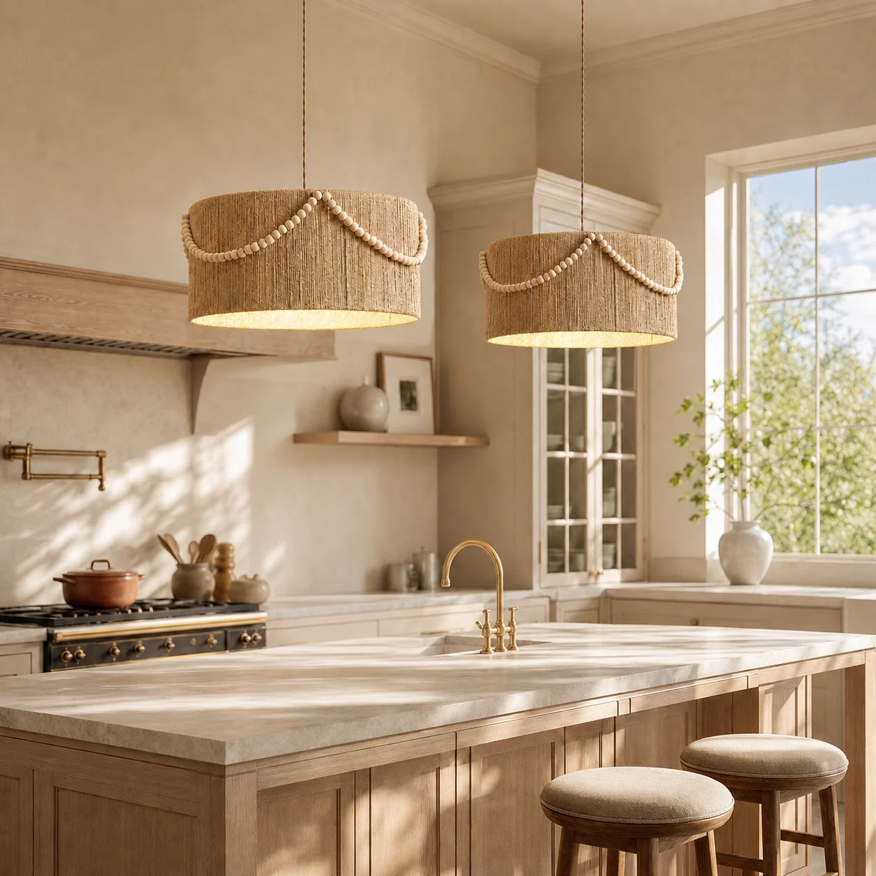 Boho Vintage Rattan Beaded Kitchen Diner Pendant Light