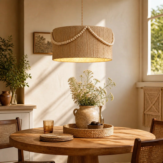 Boho Vintage Rattan Beaded Kitchen Diner Pendant Light - view 2
