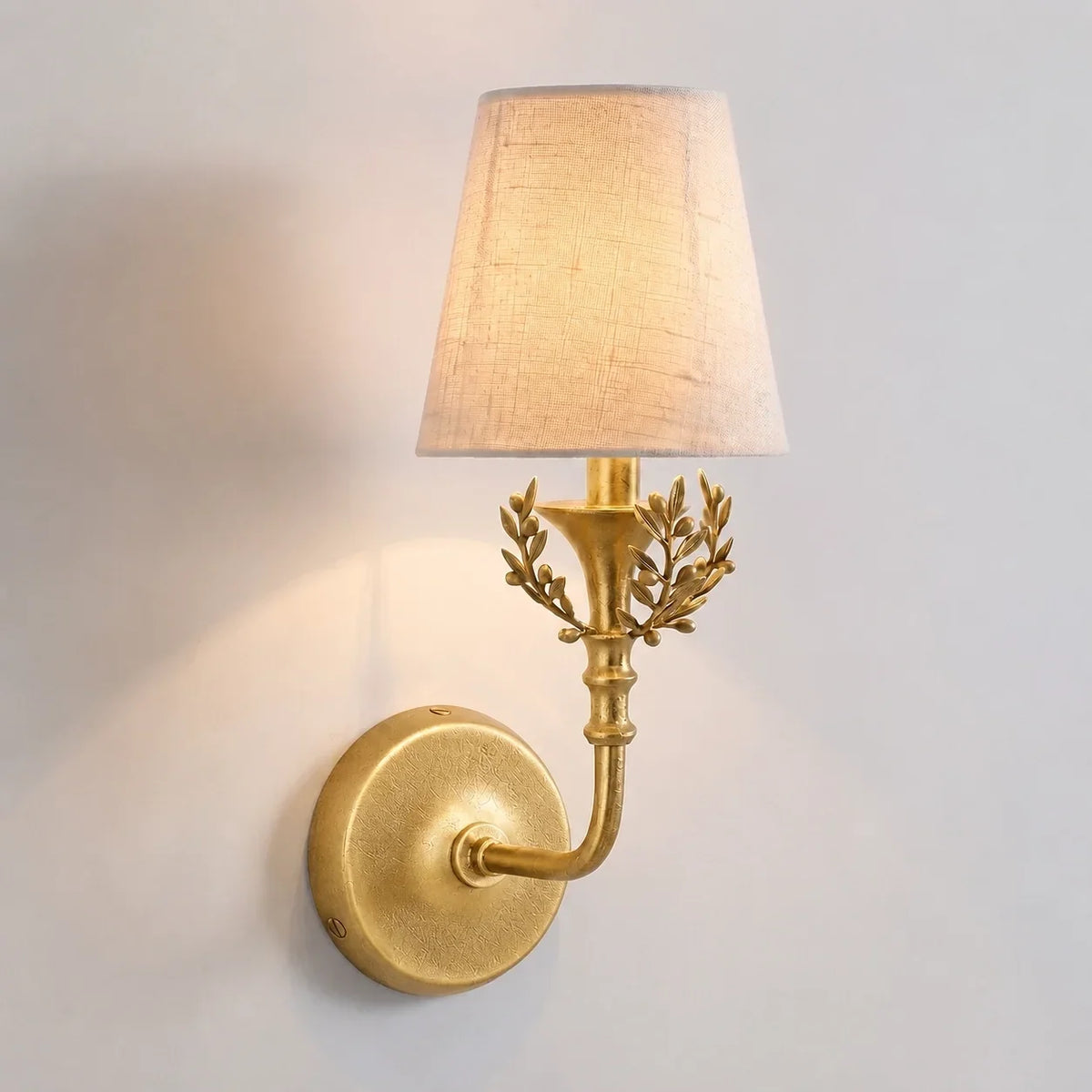 Classic Country Gold Olive Branch Fabric Wall Light