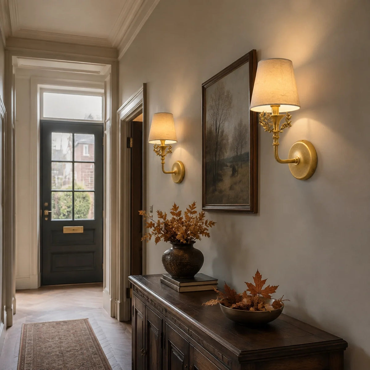 Classic Country Gold Olive Branch Fabric Wall Light