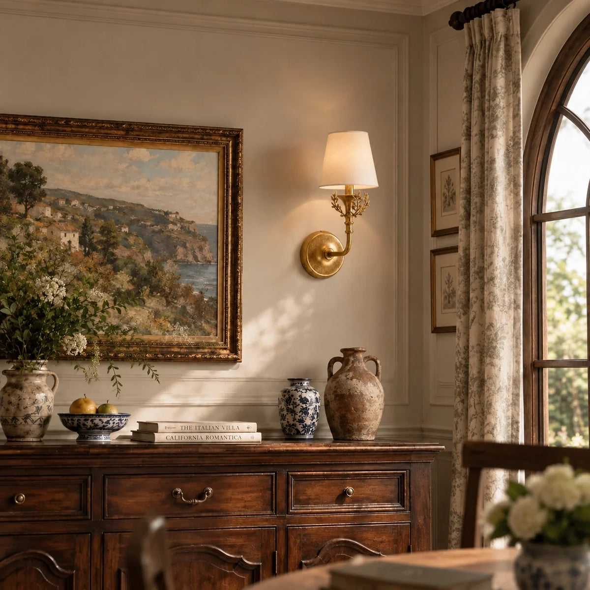 Classic Country Gold Olive Branch Fabric Wall Light
