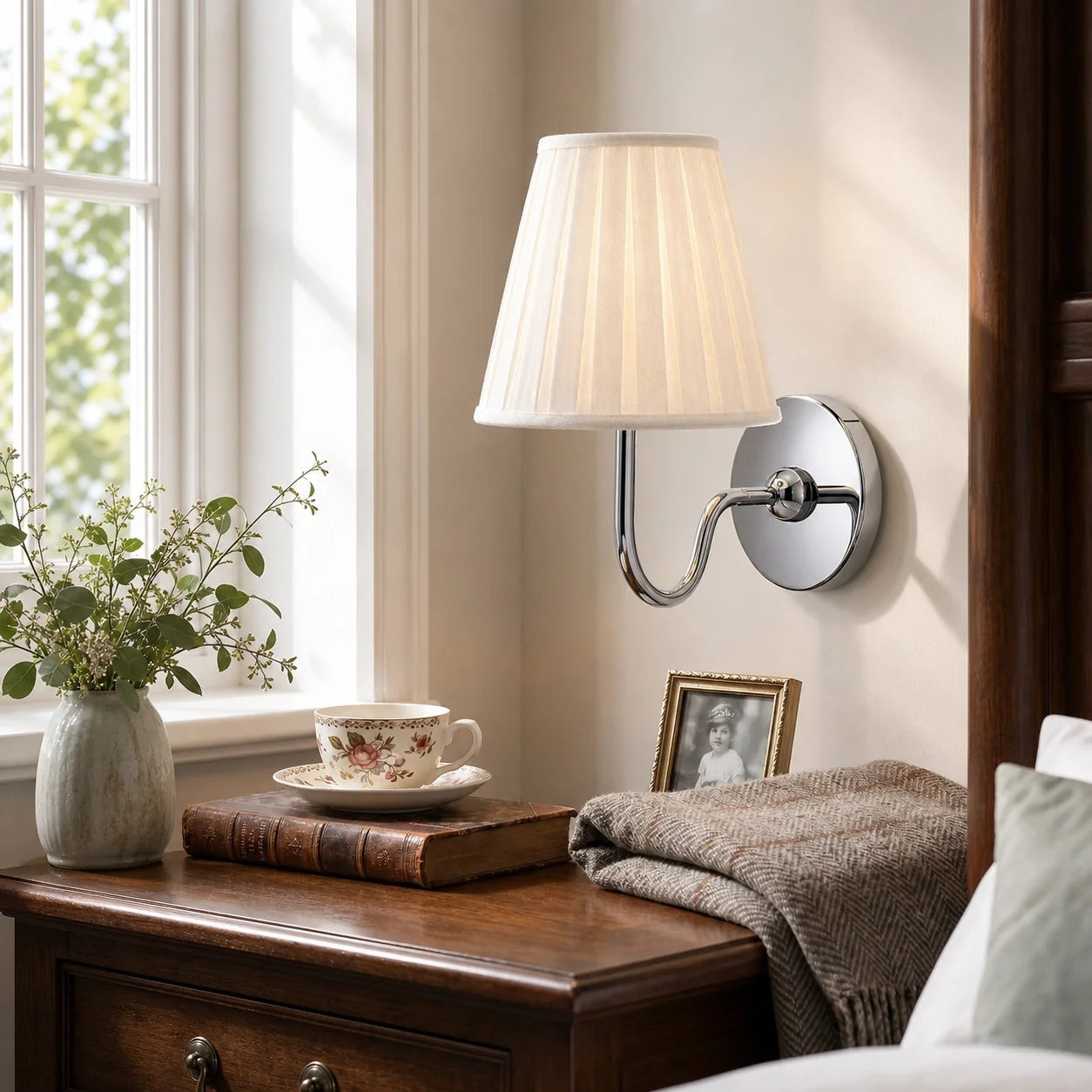 Classic Vintage Linen Pleated Shade Wall Light