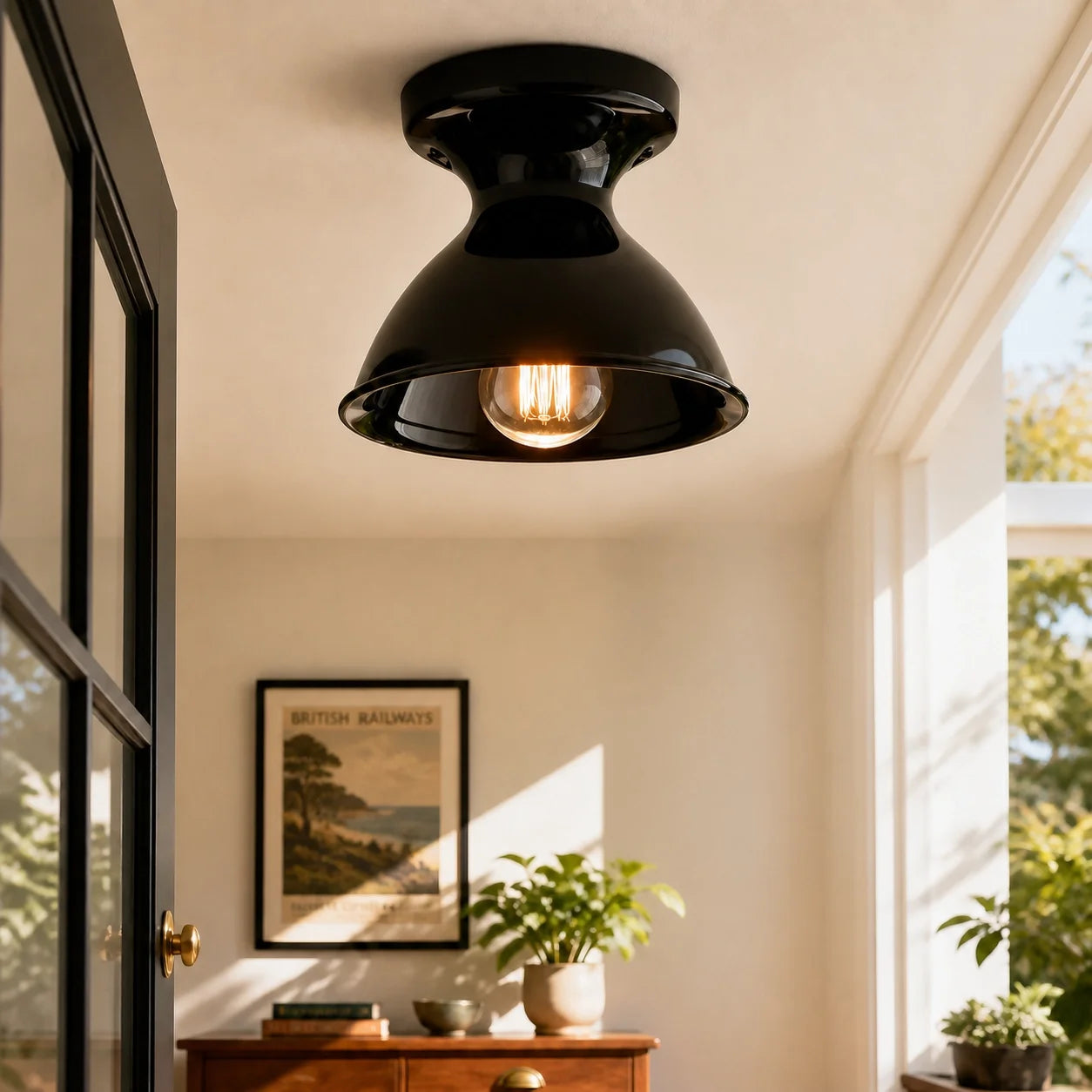 Colourful Ceramic Opal Glass Globe Flush Ceiling Light