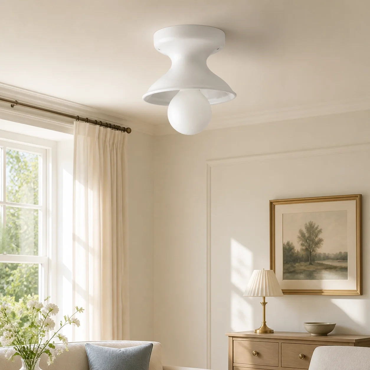 Colourful Ceramic Opal Glass Globe Flush Ceiling Light