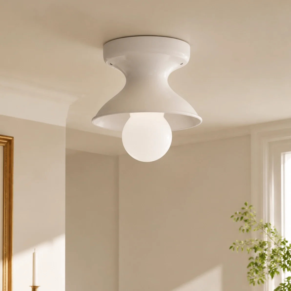 Colourful Ceramic Opal Glass Globe Flush Ceiling Light
