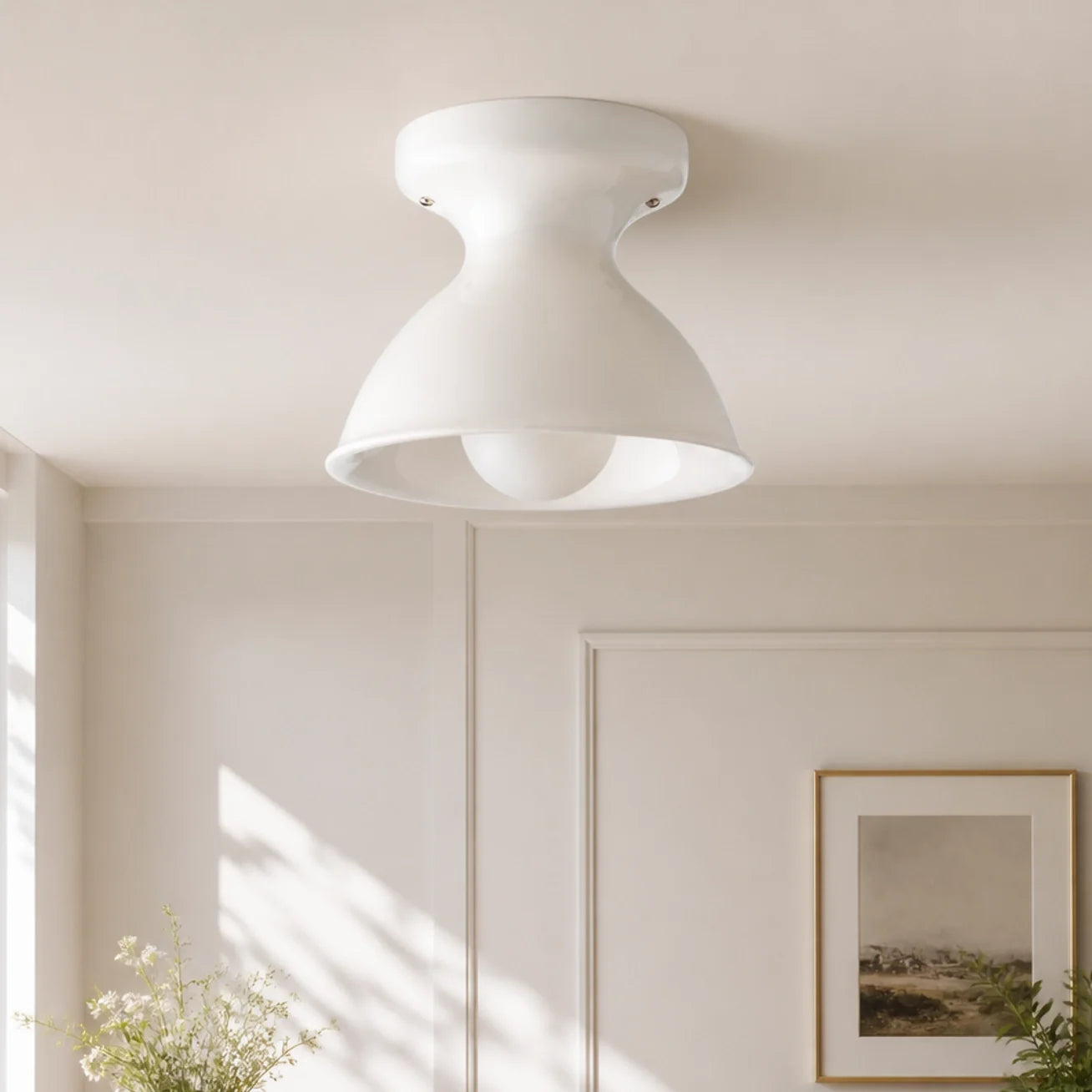 Colourful Ceramic Opal Glass Globe Flush Ceiling Light