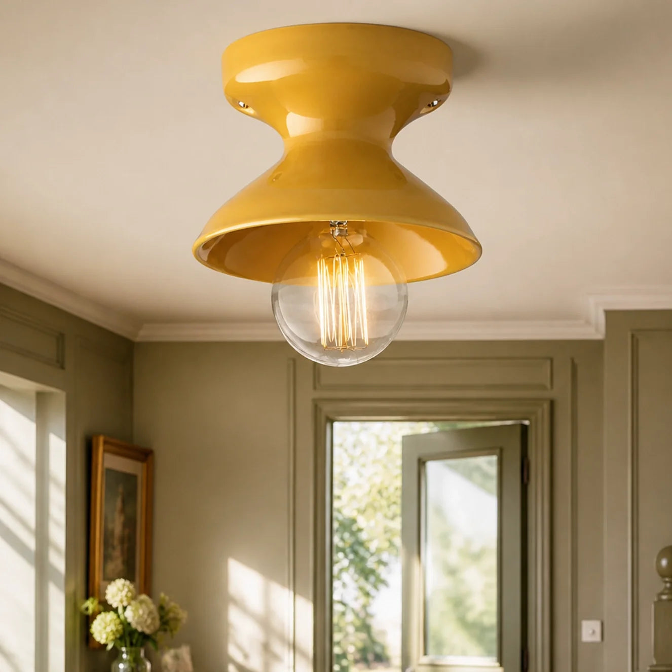 Colourful Ceramic Opal Glass Globe Flush Ceiling Light