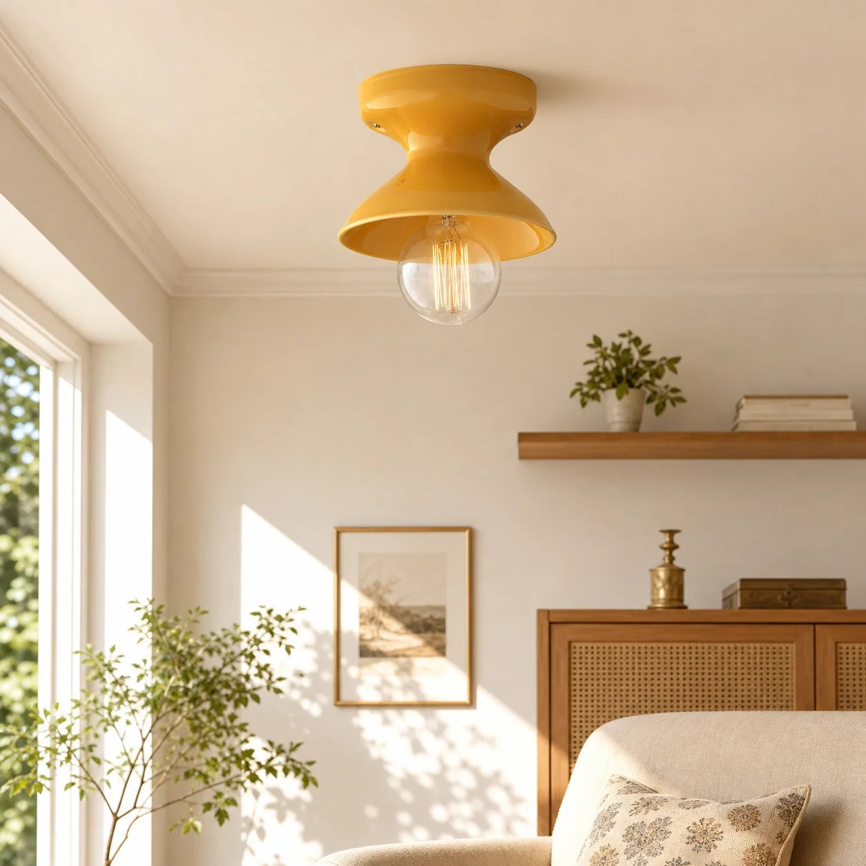 Colourful Ceramic Opal Glass Globe Flush Ceiling Light