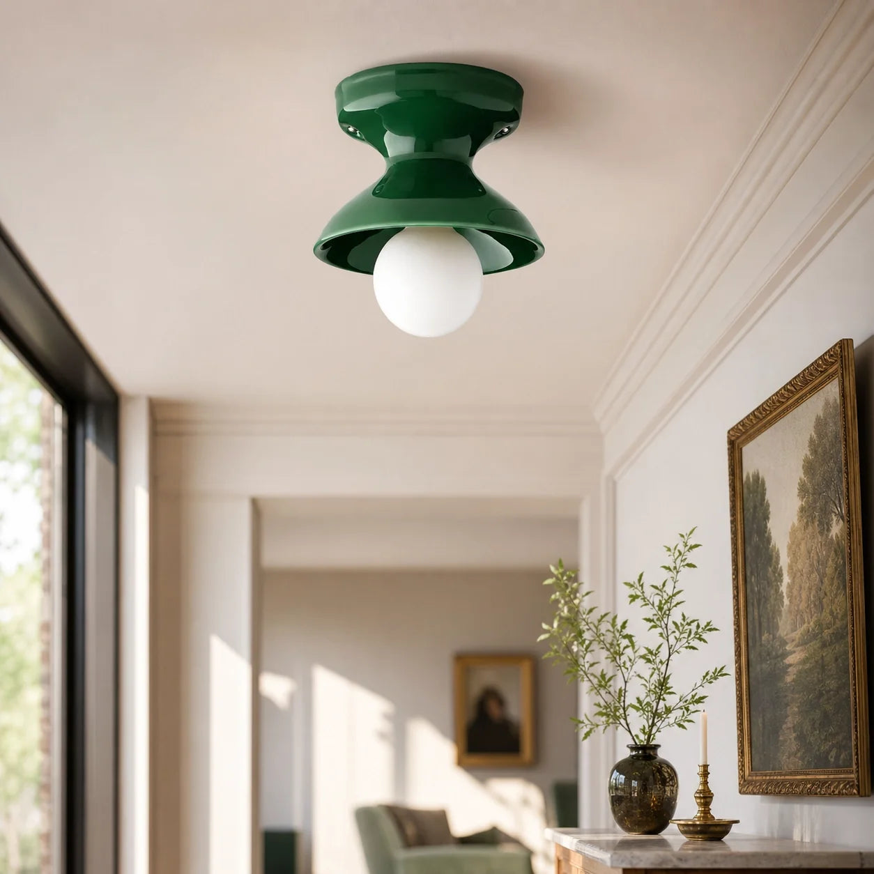 Colourful Ceramic Opal Glass Globe Flush Ceiling Light