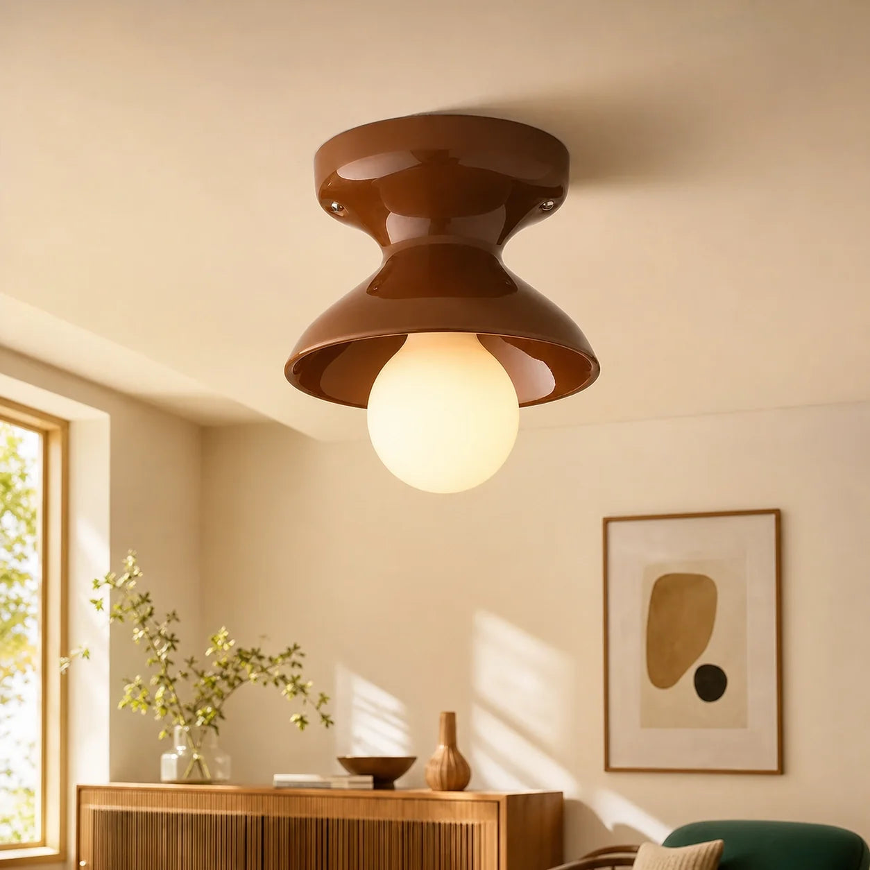 Colourful Ceramic Opal Glass Globe Flush Ceiling Light