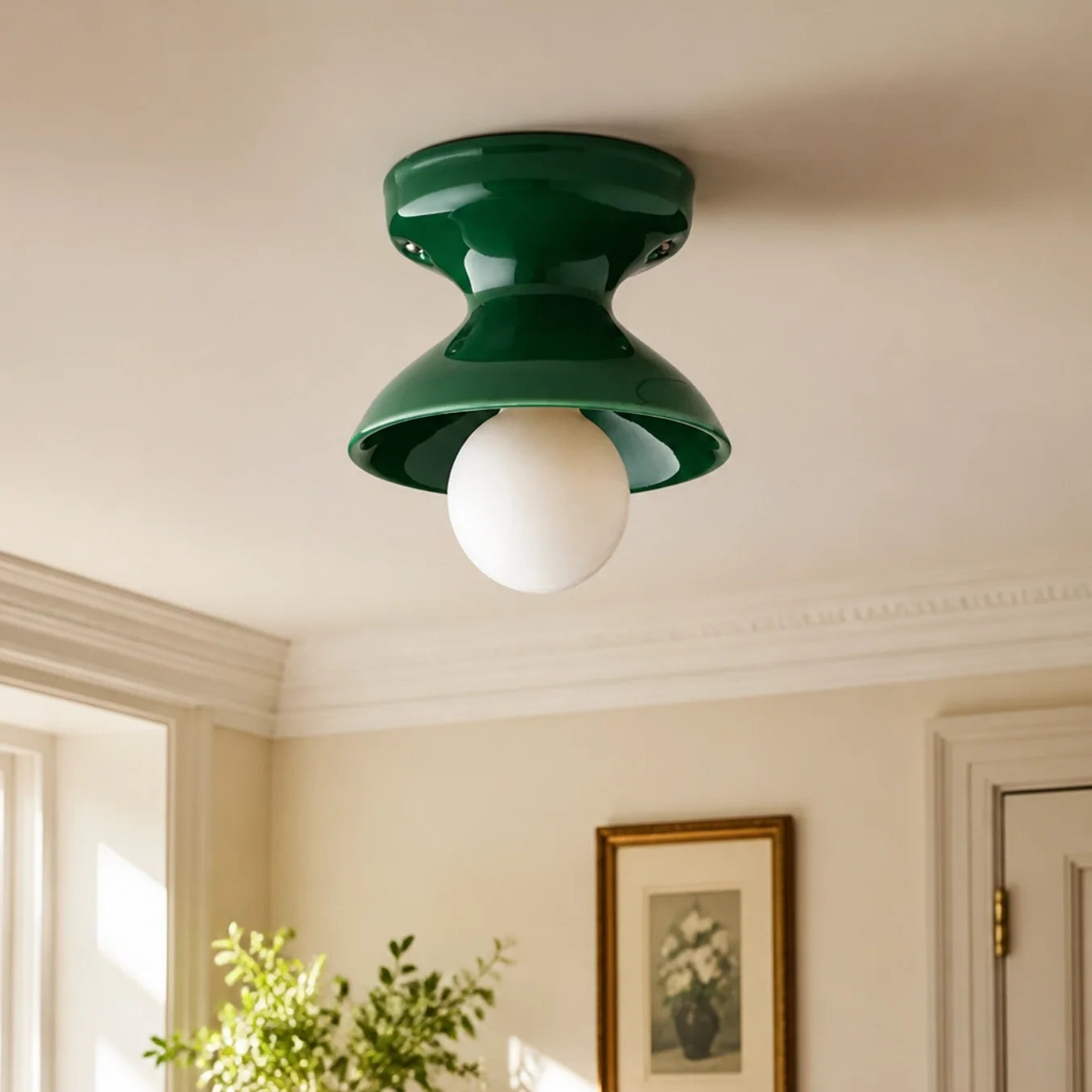 Colourful Ceramic Opal Glass Globe Flush Ceiling Light