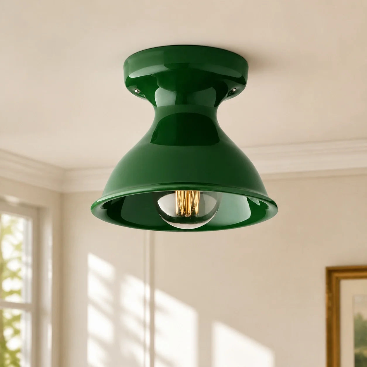 Colourful Ceramic Opal Glass Globe Flush Ceiling Light