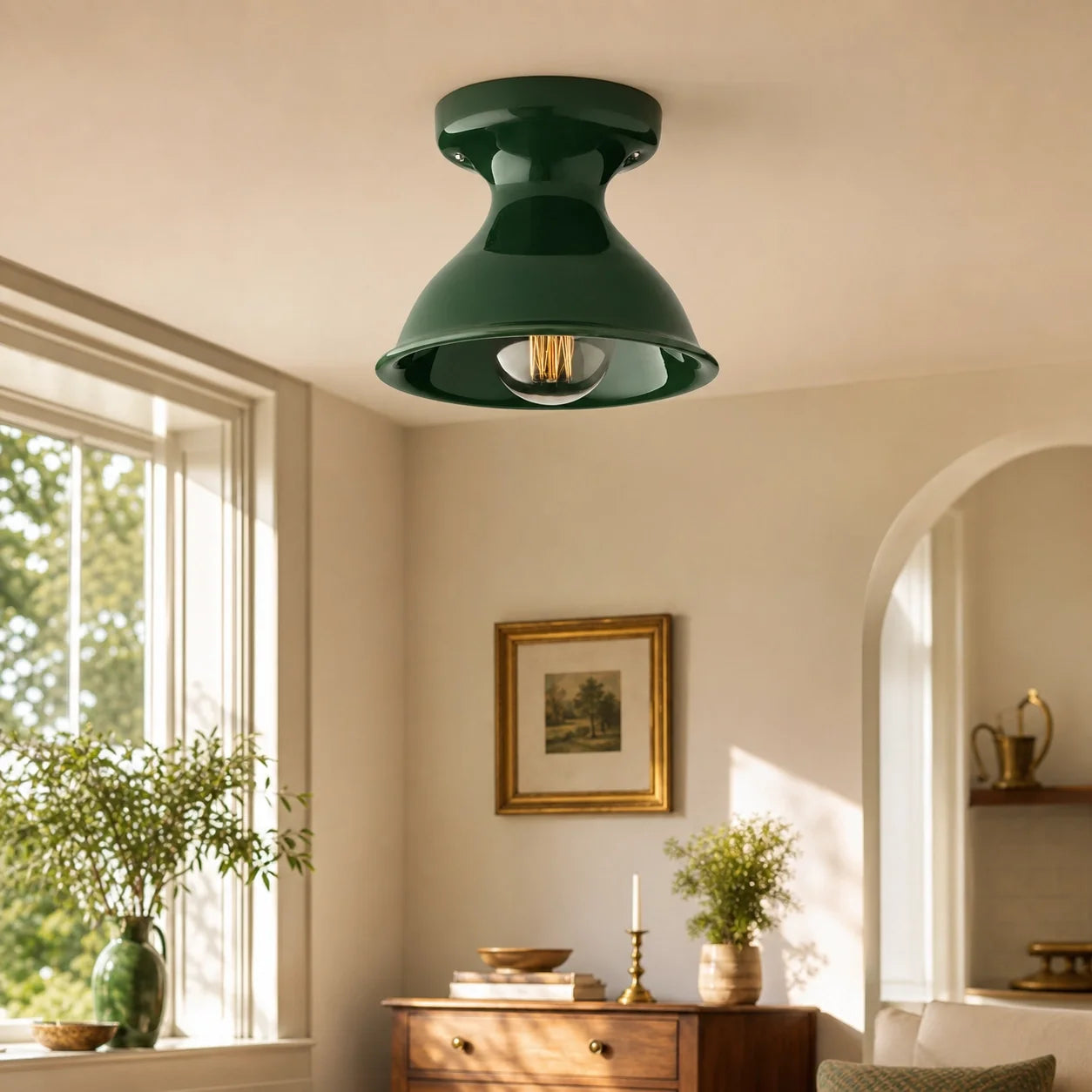 Colourful Ceramic Opal Glass Globe Flush Ceiling Light