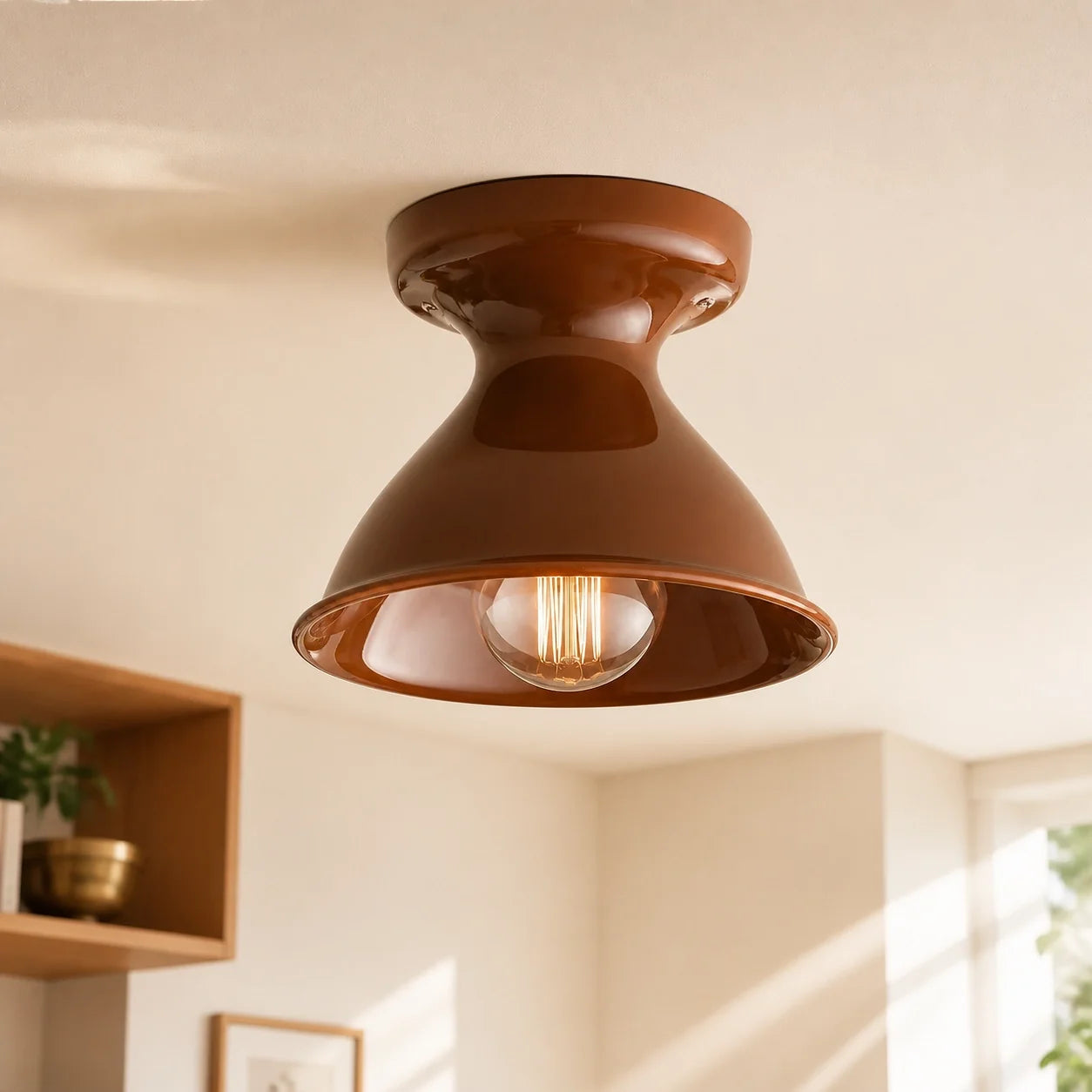 Colourful Ceramic Opal Glass Globe Flush Ceiling Light