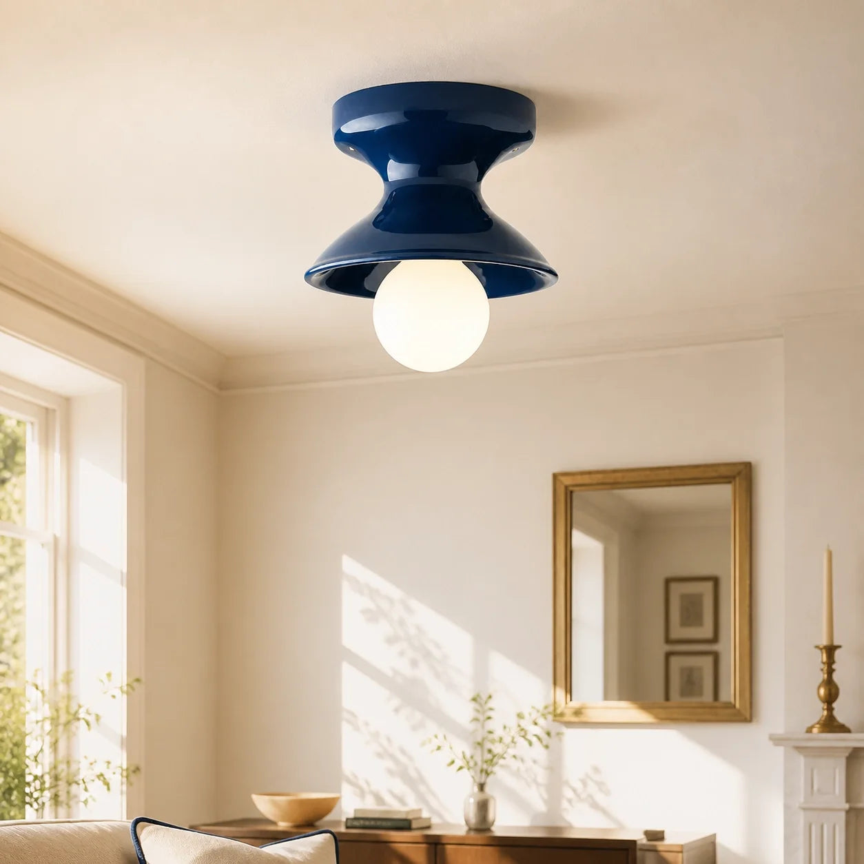 Colourful Ceramic Opal Glass Globe Flush Ceiling Light