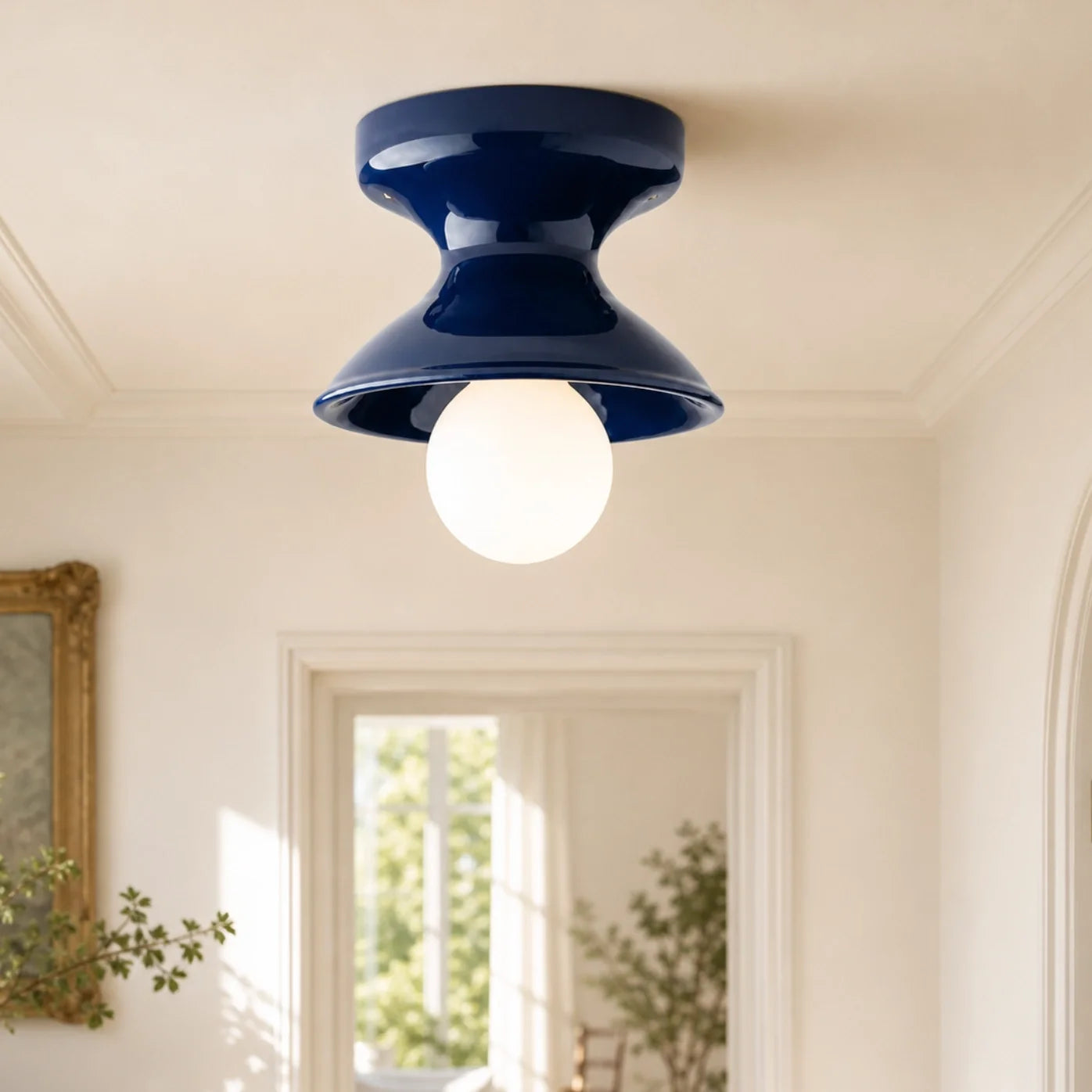 Colourful Ceramic Opal Glass Globe Flush Ceiling Light