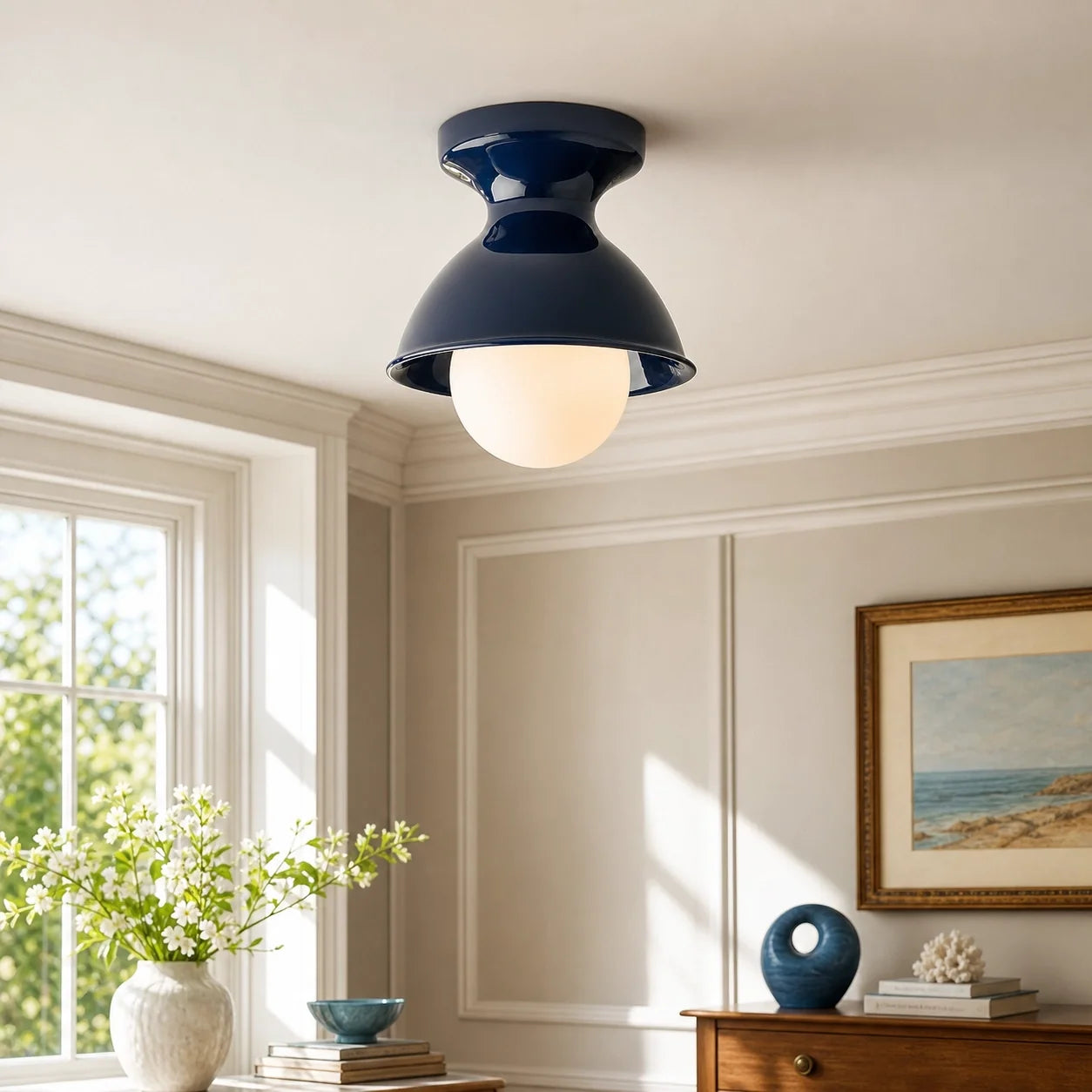 Colourful Ceramic Opal Glass Globe Flush Ceiling Light