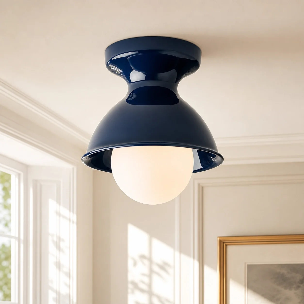 Colourful Ceramic Opal Glass Globe Flush Ceiling Light