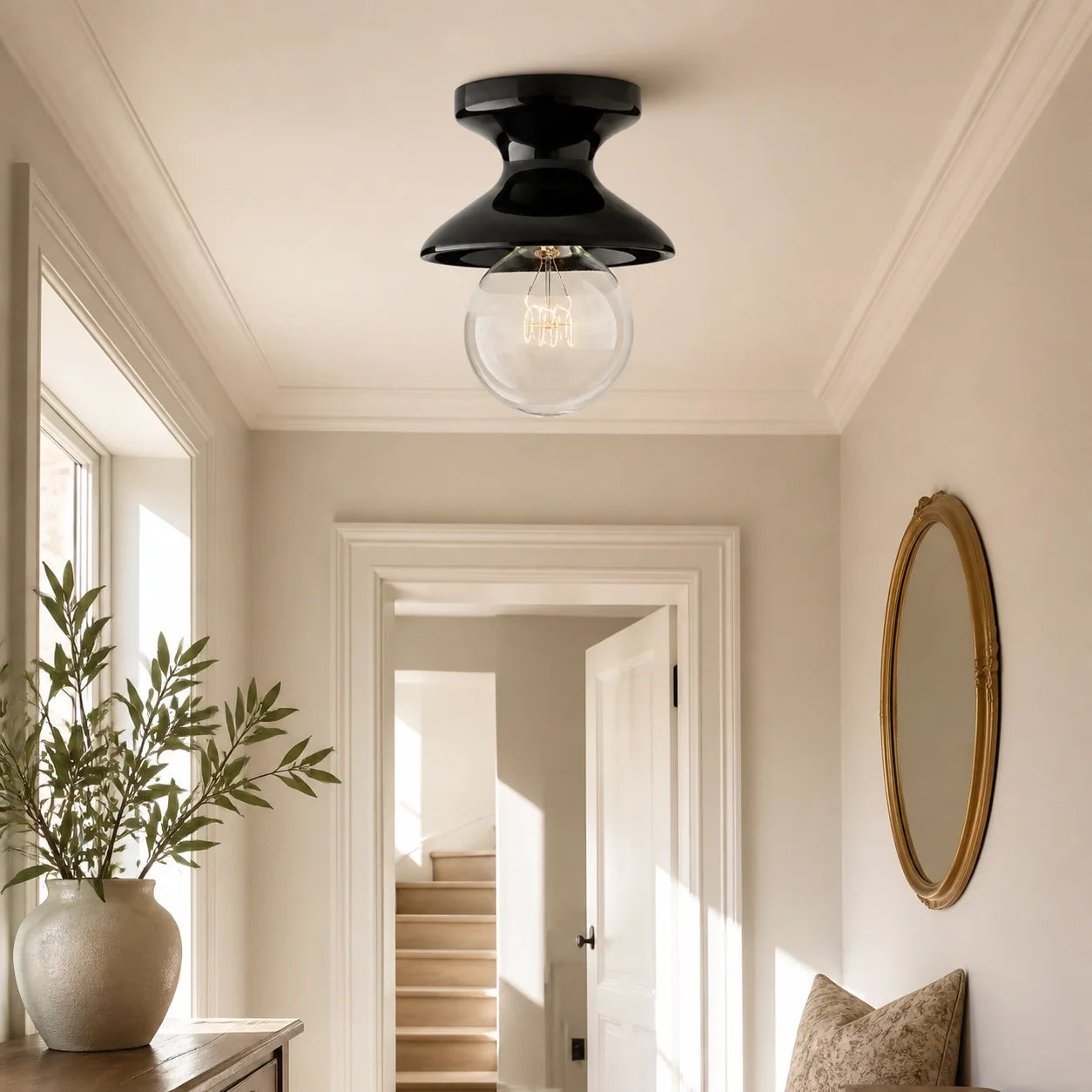 Colourful Ceramic Opal Glass Globe Flush Ceiling Light