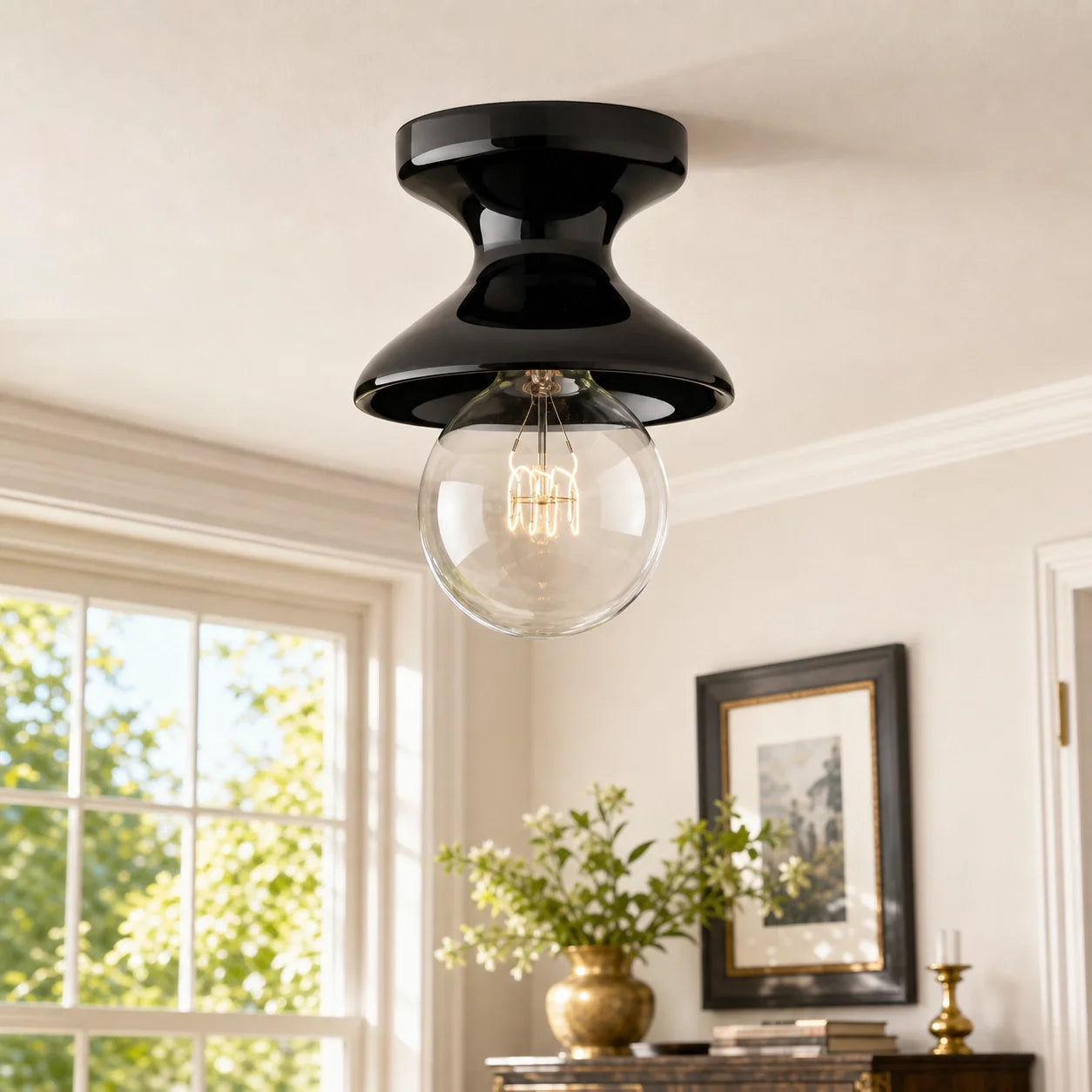 Colourful Ceramic Opal Glass Globe Flush Ceiling Light