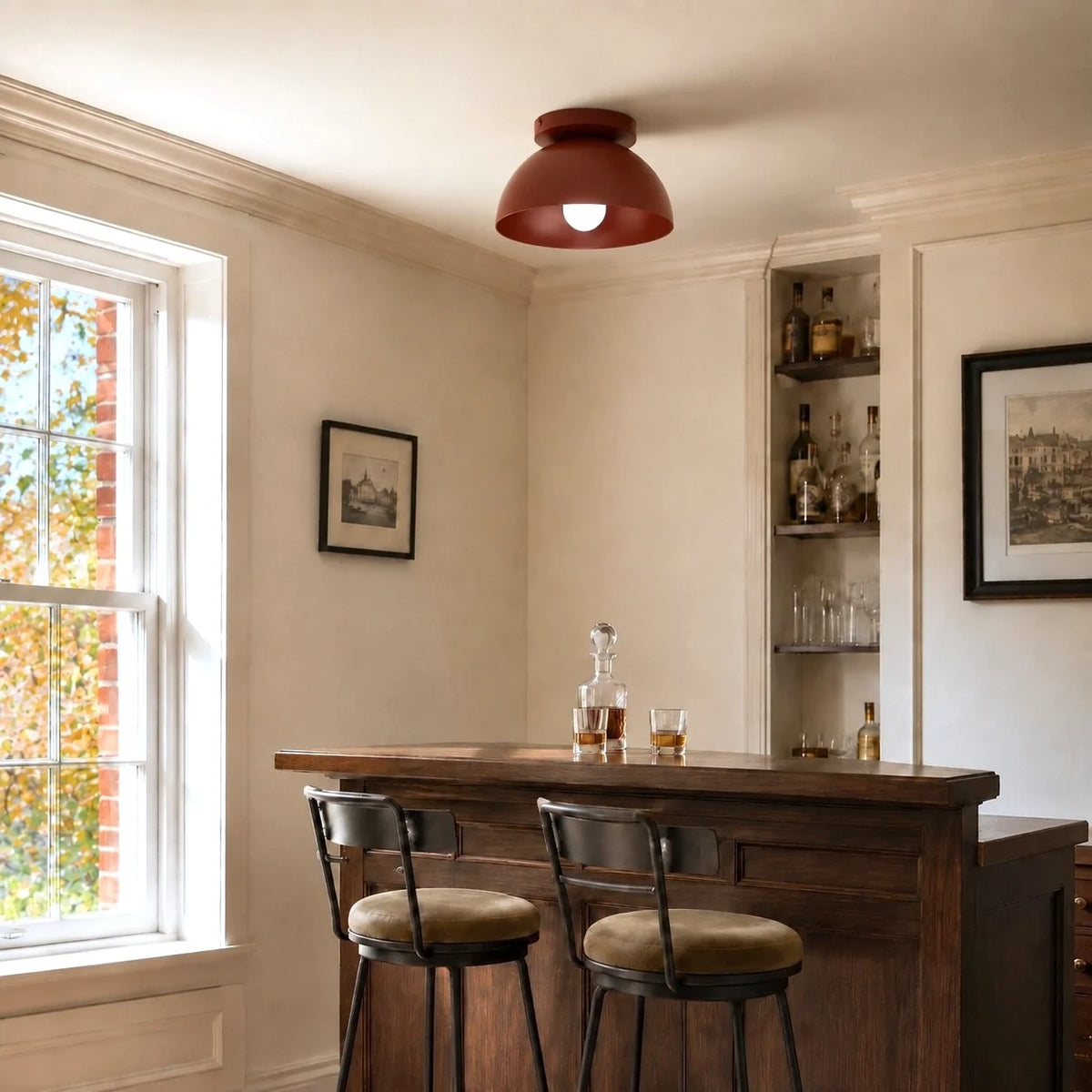Colourful Minimalist Flush-Mount Dome Ceiling Light