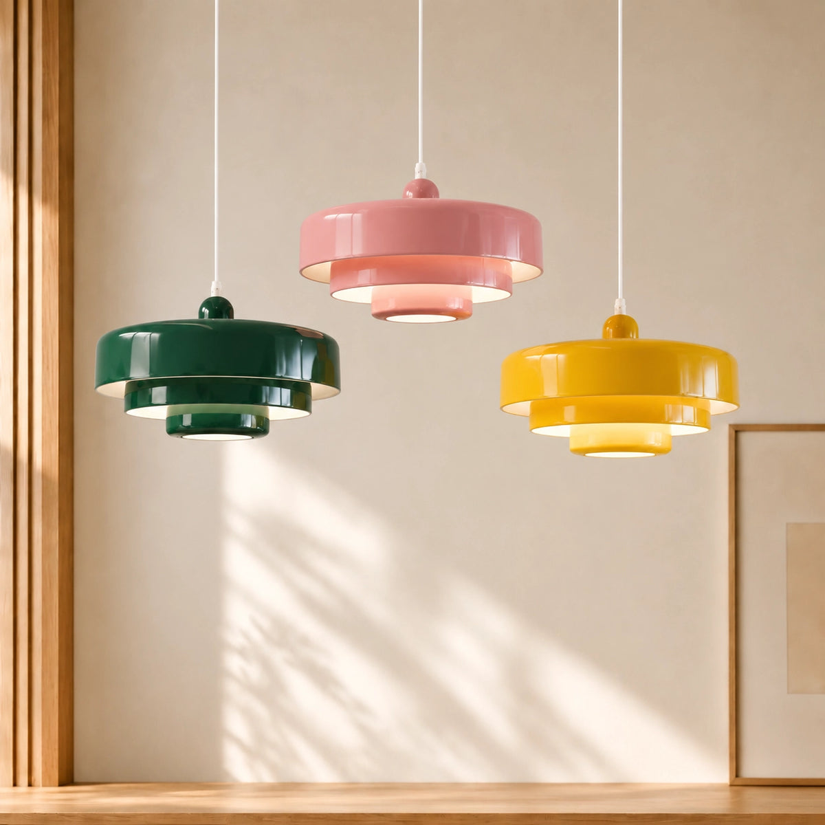 Colourful Bauhaus Triple Layer Pendant Light