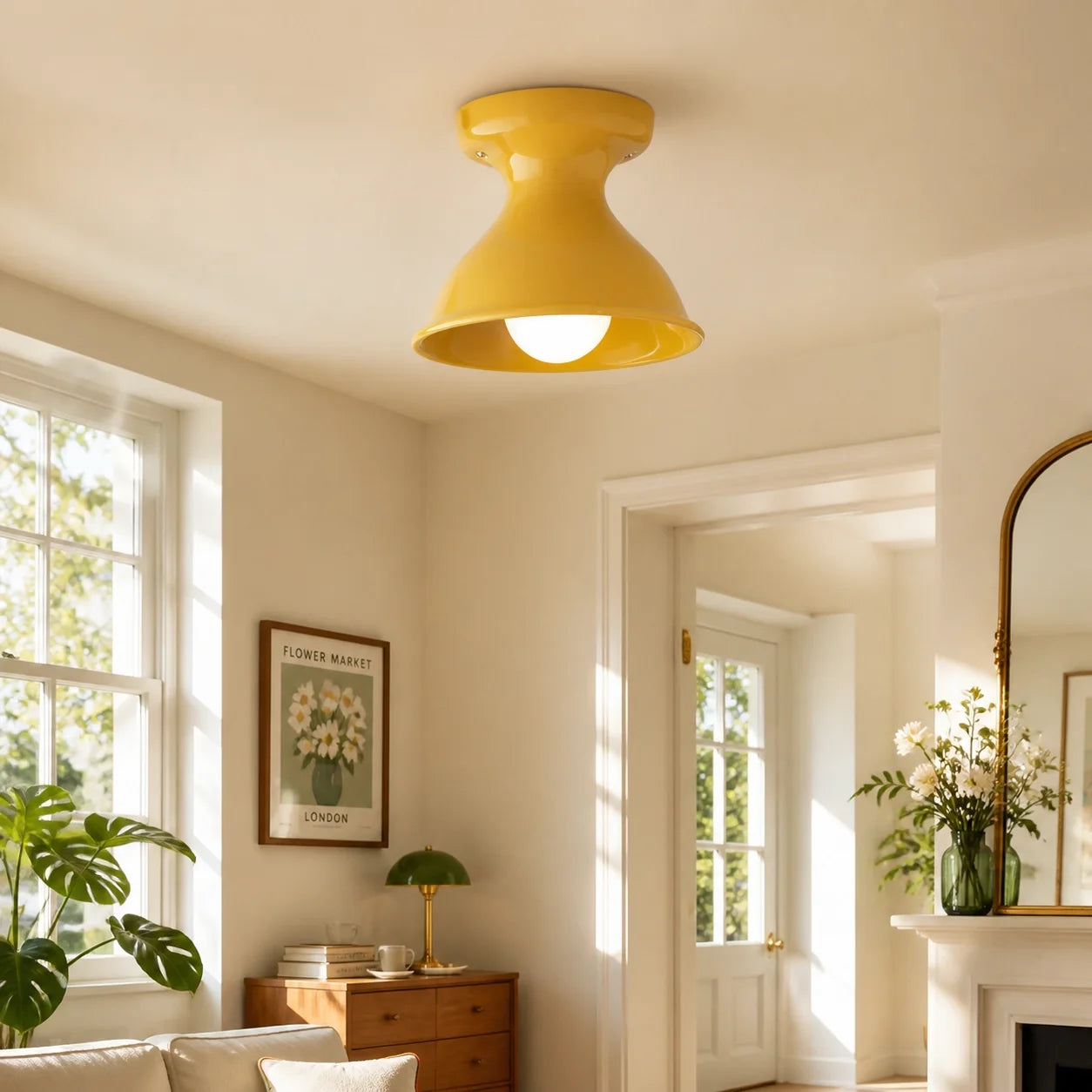 Colourful Ceramic Opal Glass Globe Flush Ceiling Light