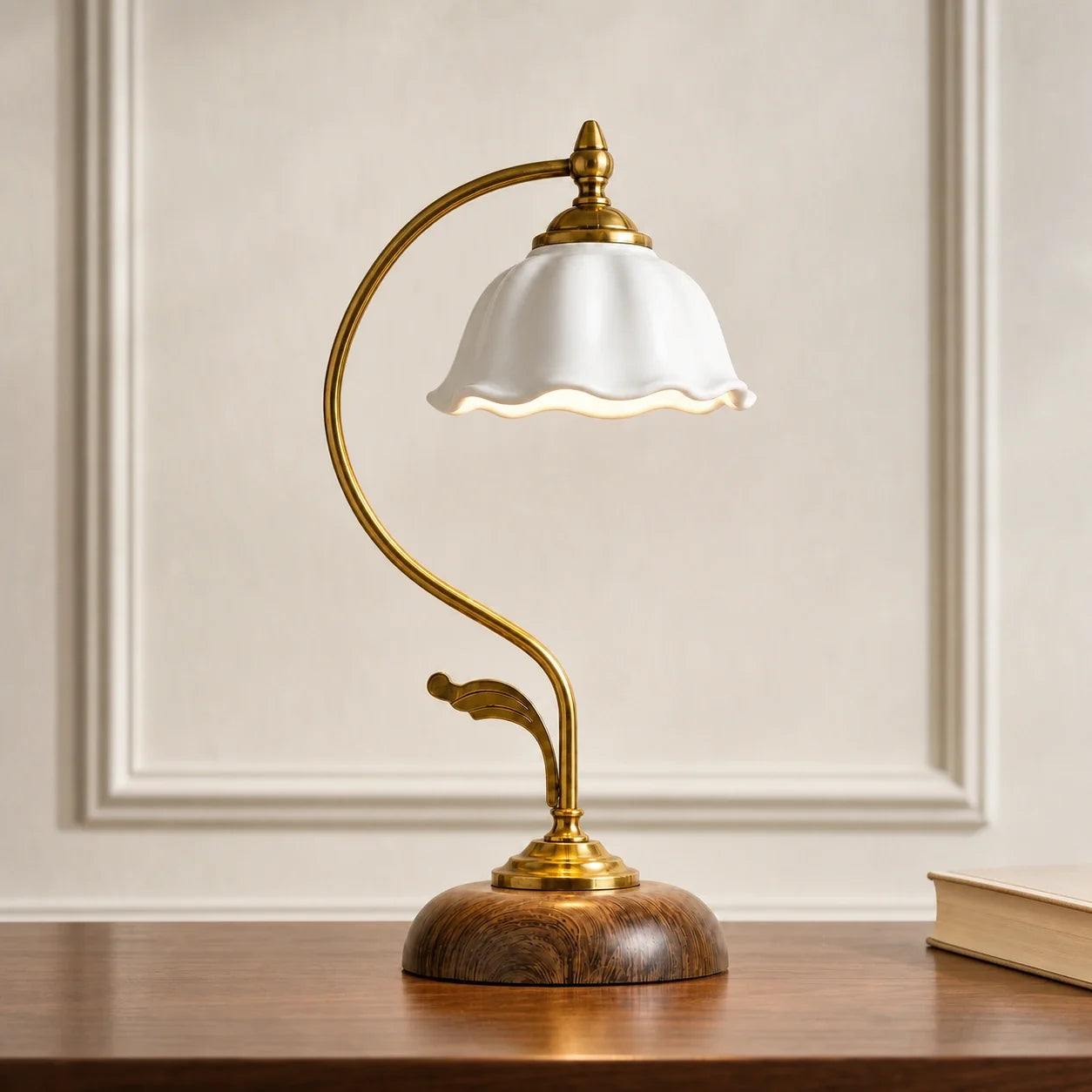 Cottage Style Ceramic Bedside Lamp with Petal Shade
