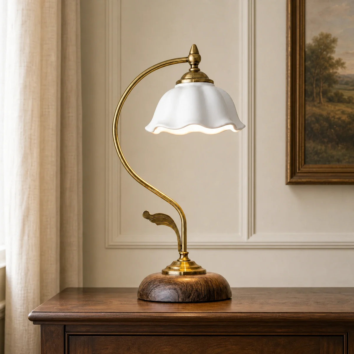 Cottage Style Ceramic Bedside Lamp with Petal Shade - view 2