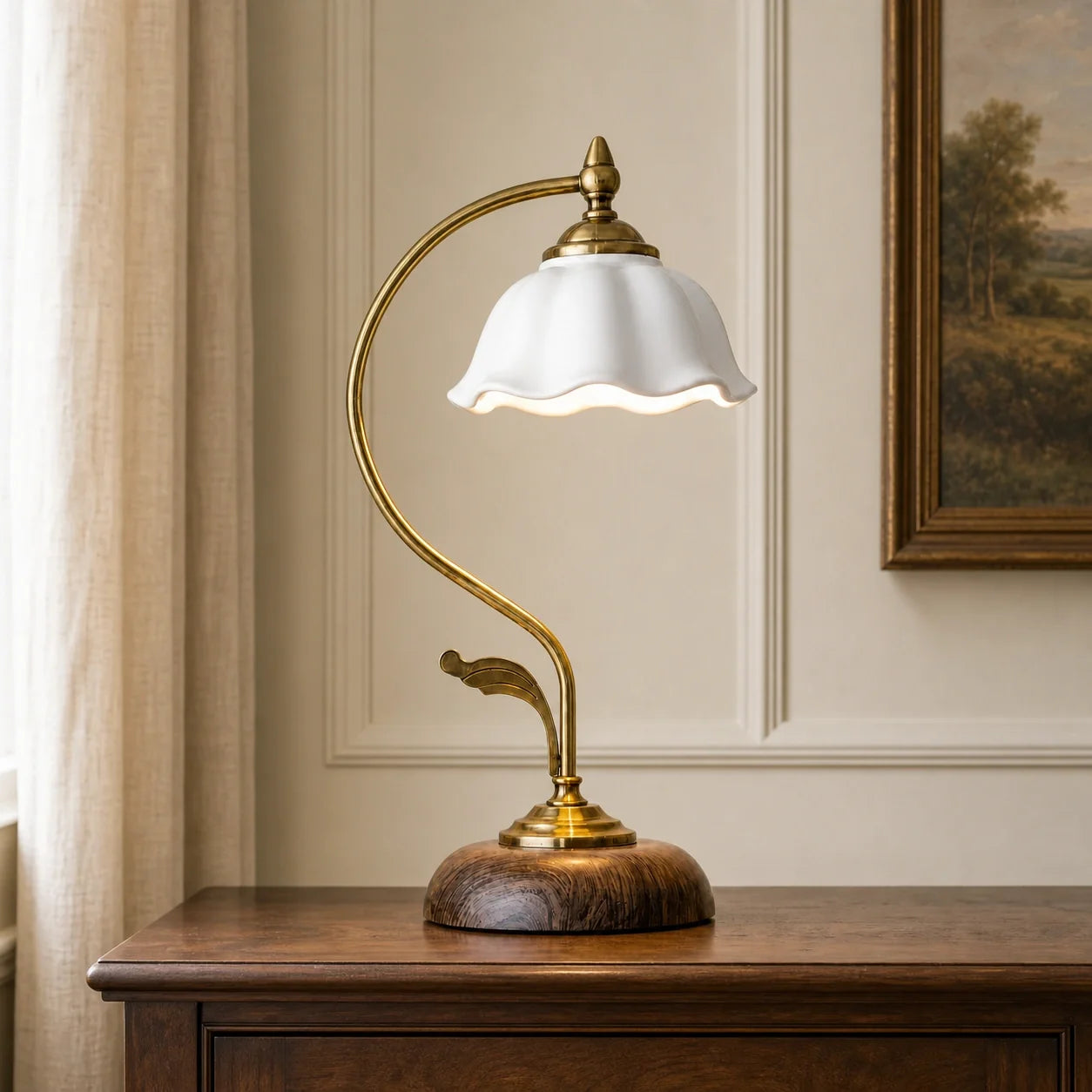 Cottage Style Ceramic Bedside Lamp with Petal Shade