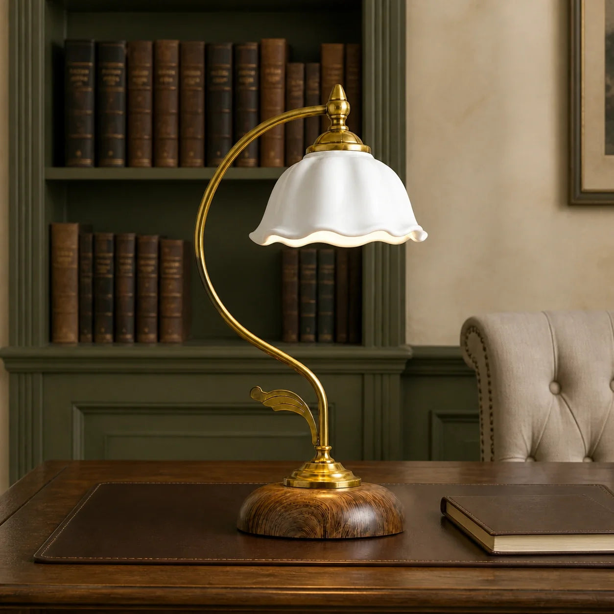 Cottage Style Ceramic Bedside Lamp with Petal Shade