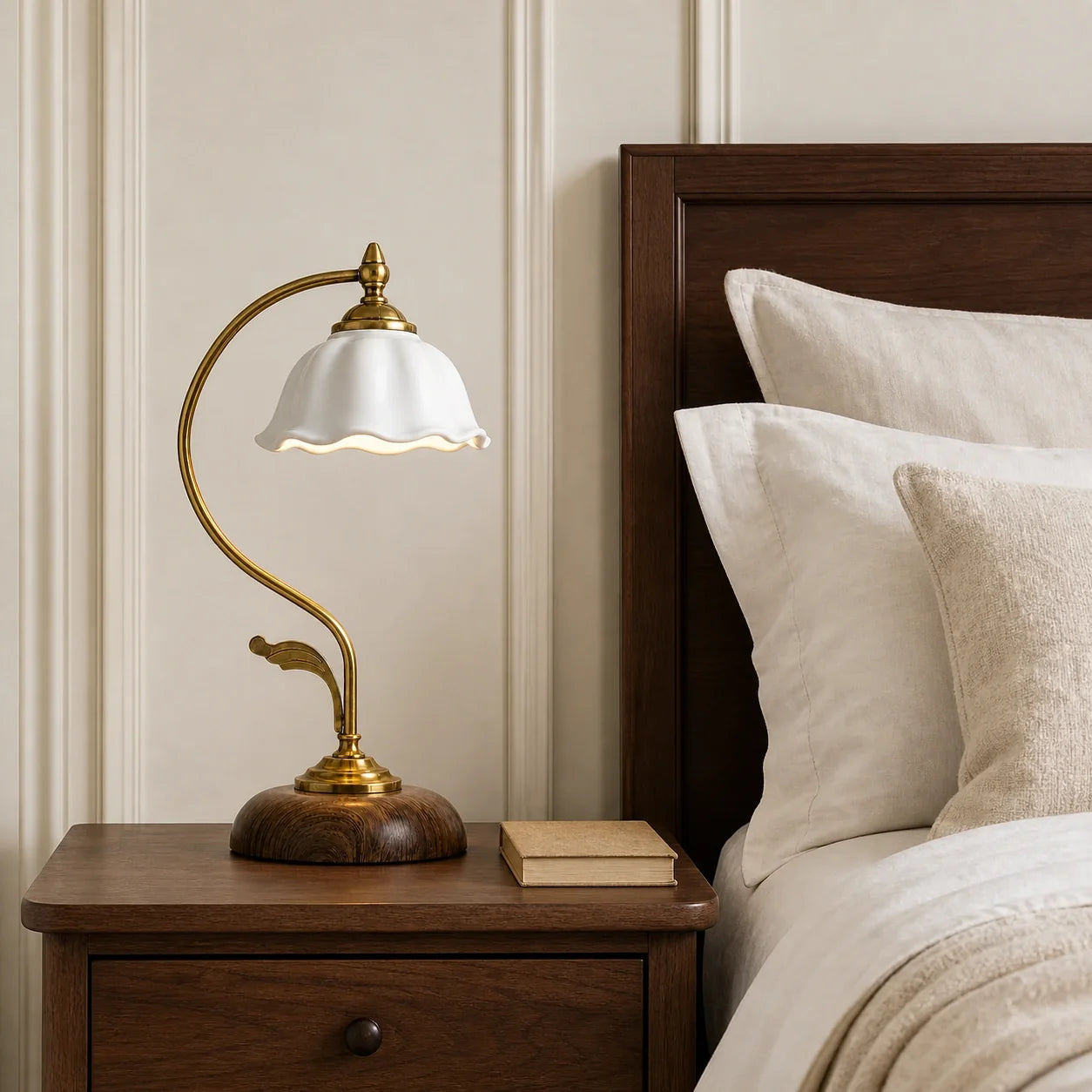 Cottage Style Ceramic Bedside Lamp with Petal Shade