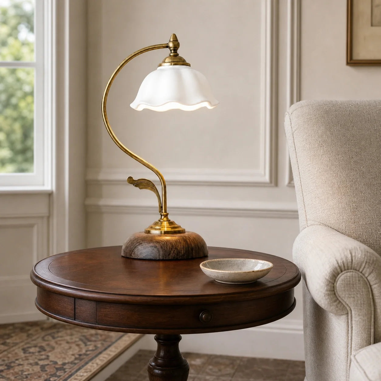Cottage Style Ceramic Bedside Lamp with Petal Shade