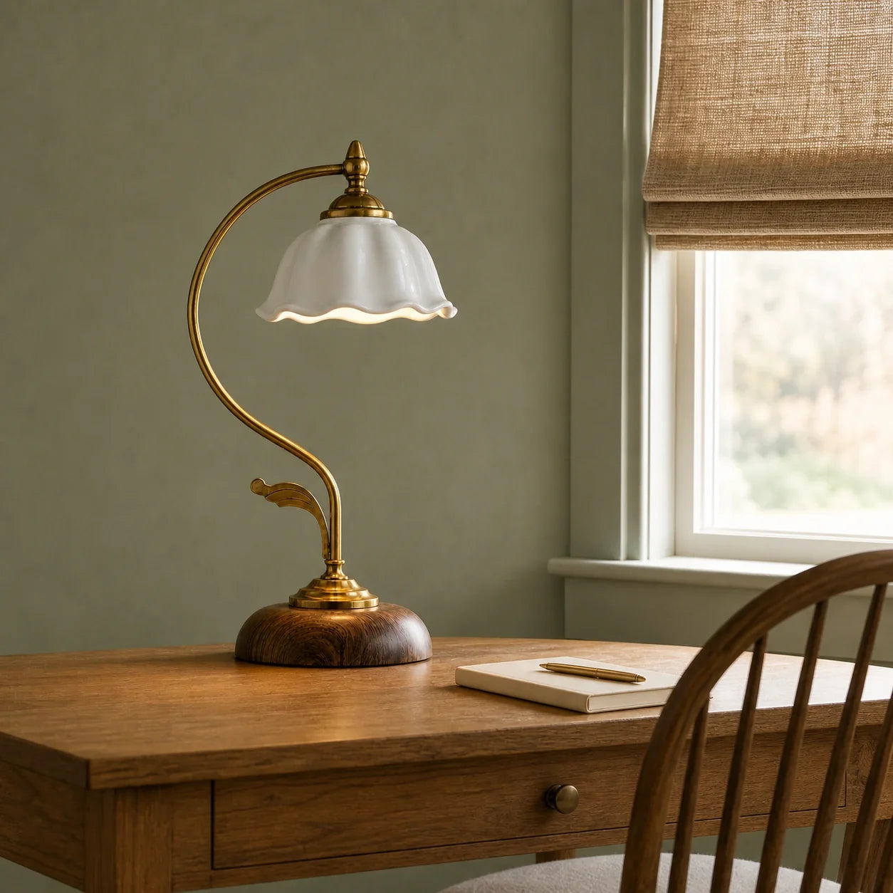 Cottage Style Ceramic Bedside Lamp with Petal Shade