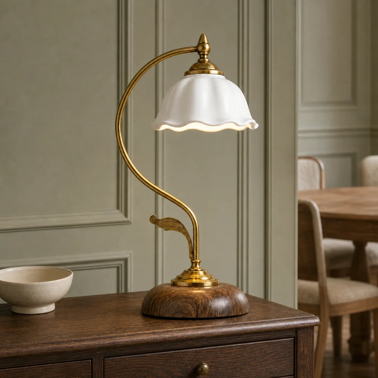 Cottage Style Ceramic Bedside Lamp with Petal Shade