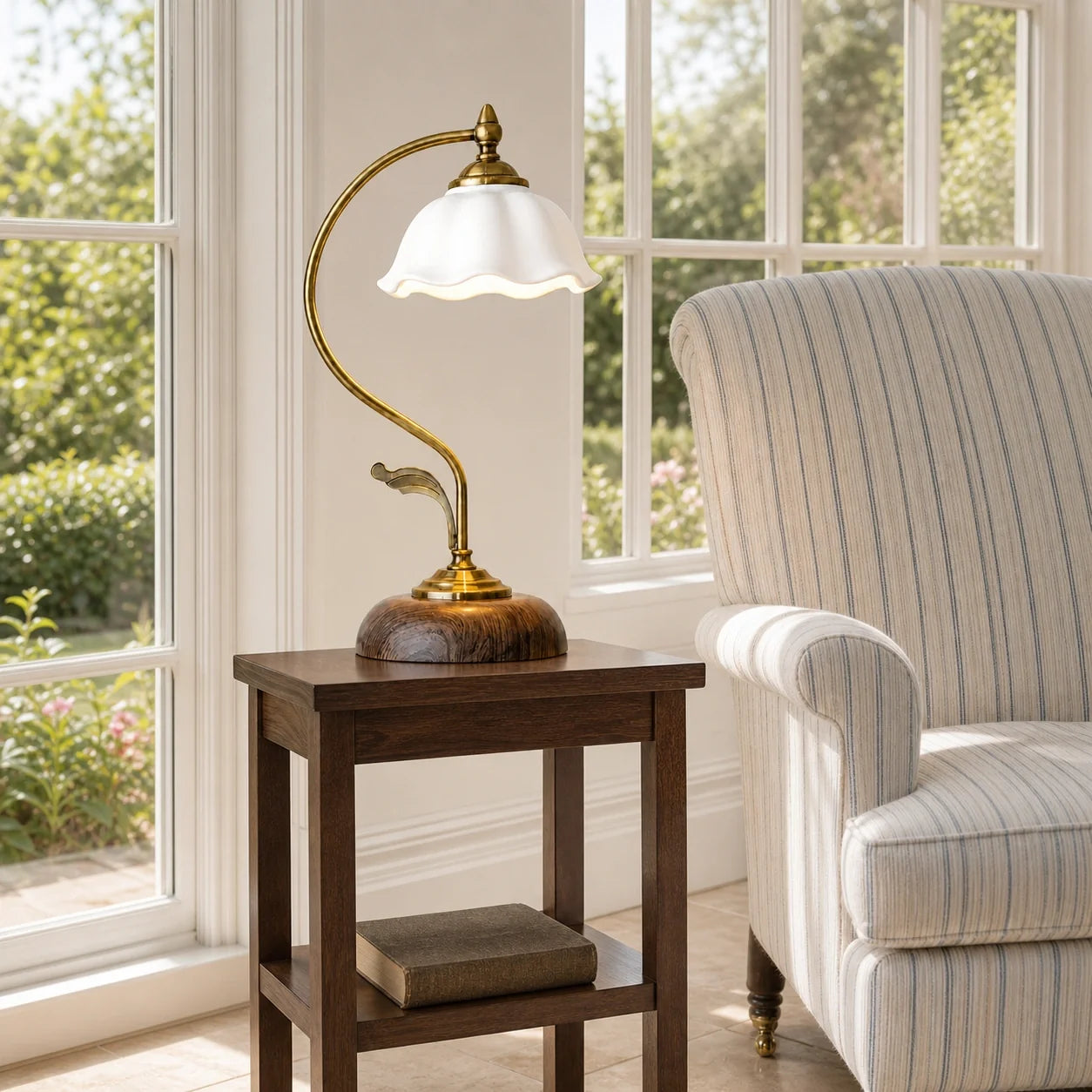Cottage Style Ceramic Bedside Lamp with Petal Shade