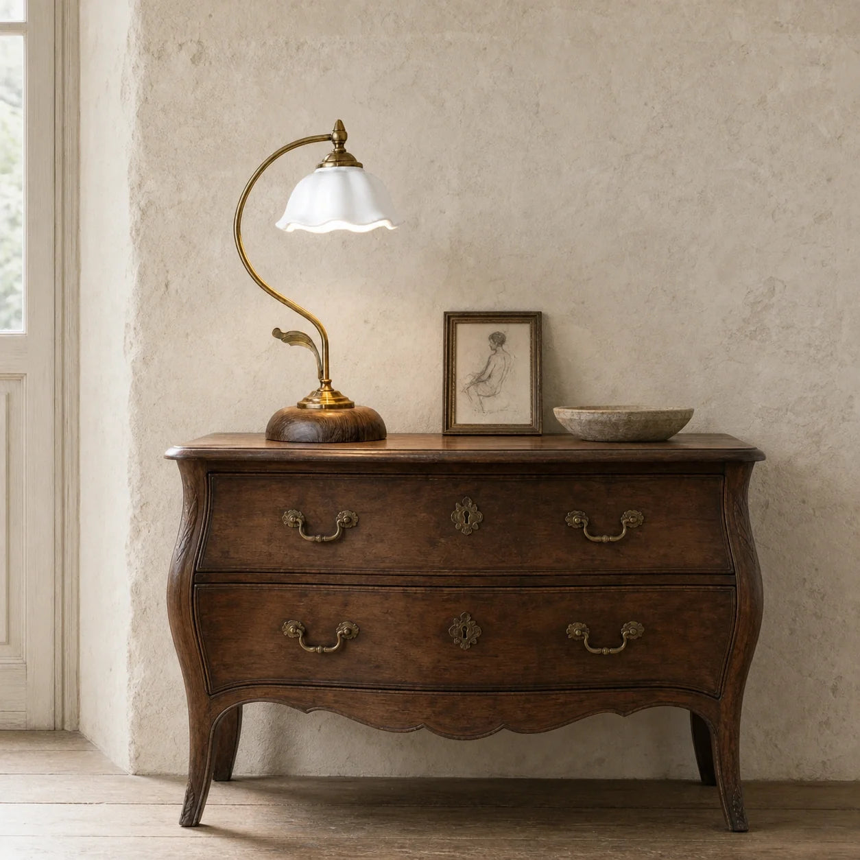 Cottage Style Ceramic Bedside Lamp with Petal Shade