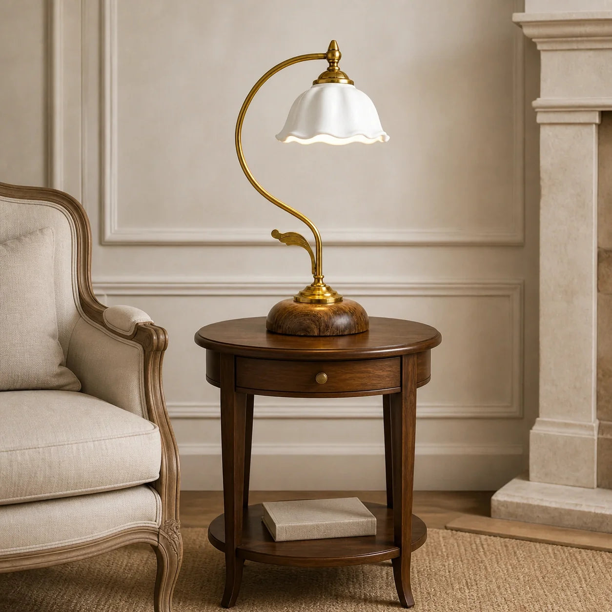 Cottage Style Ceramic Bedside Lamp with Petal Shade