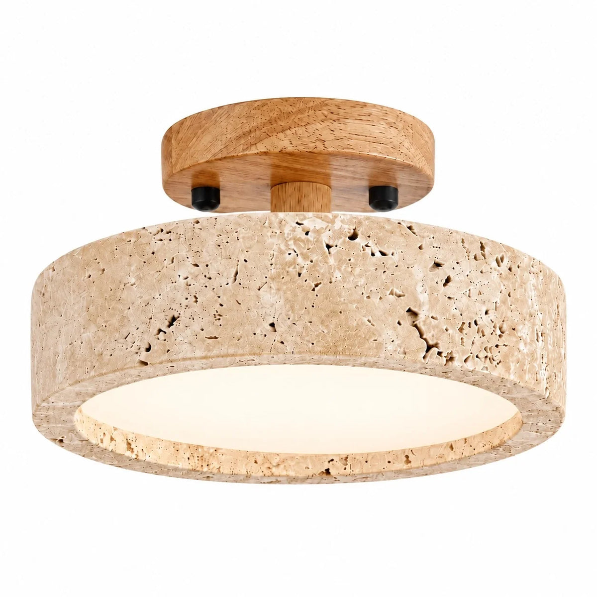 Elara Natural Travertine Wood LED Flush Ceiling Light